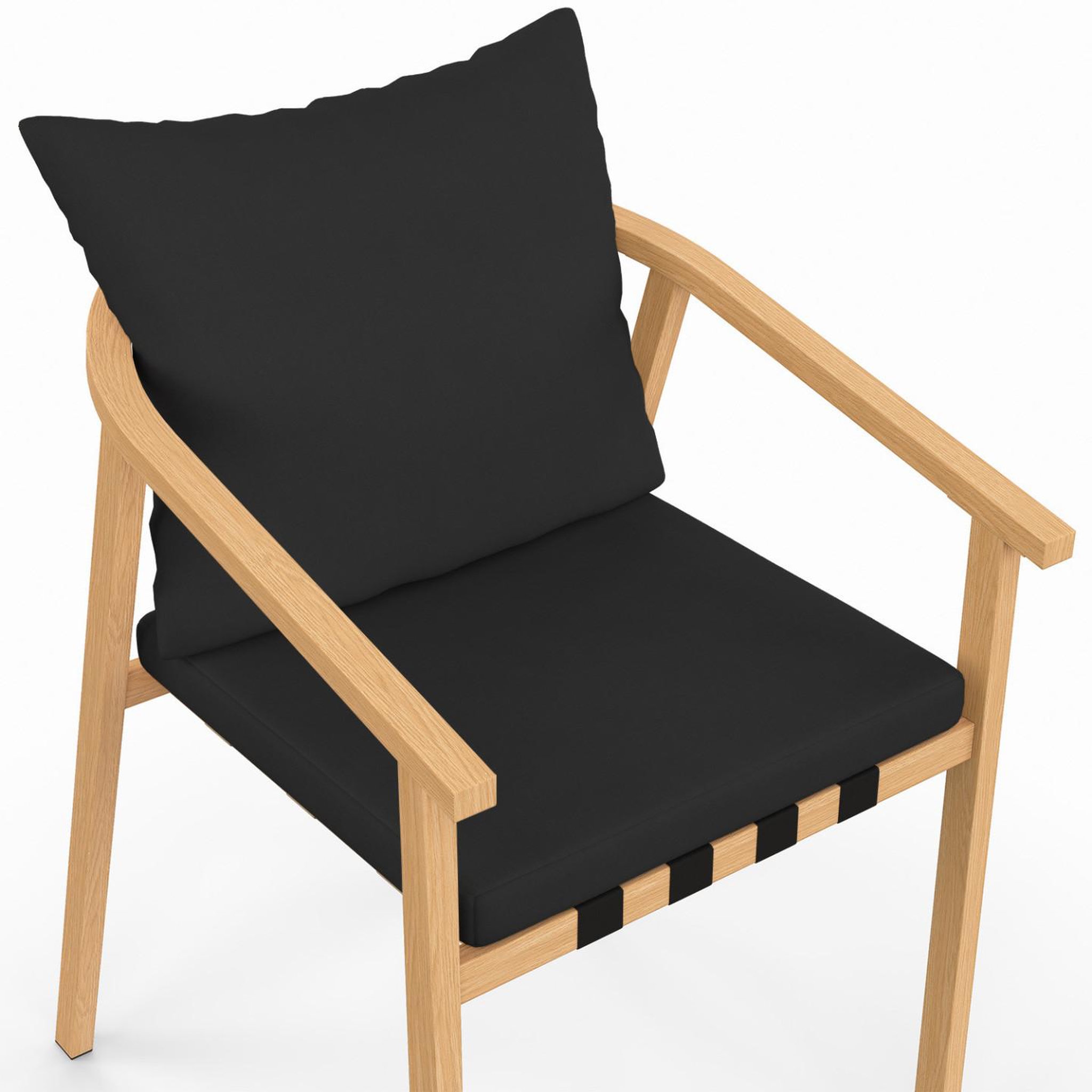 Voir la diapositive 6 : ID MARKET Lot de 4 chaises de jardin malta structure en métal effet bois, lanières et coussins noirs