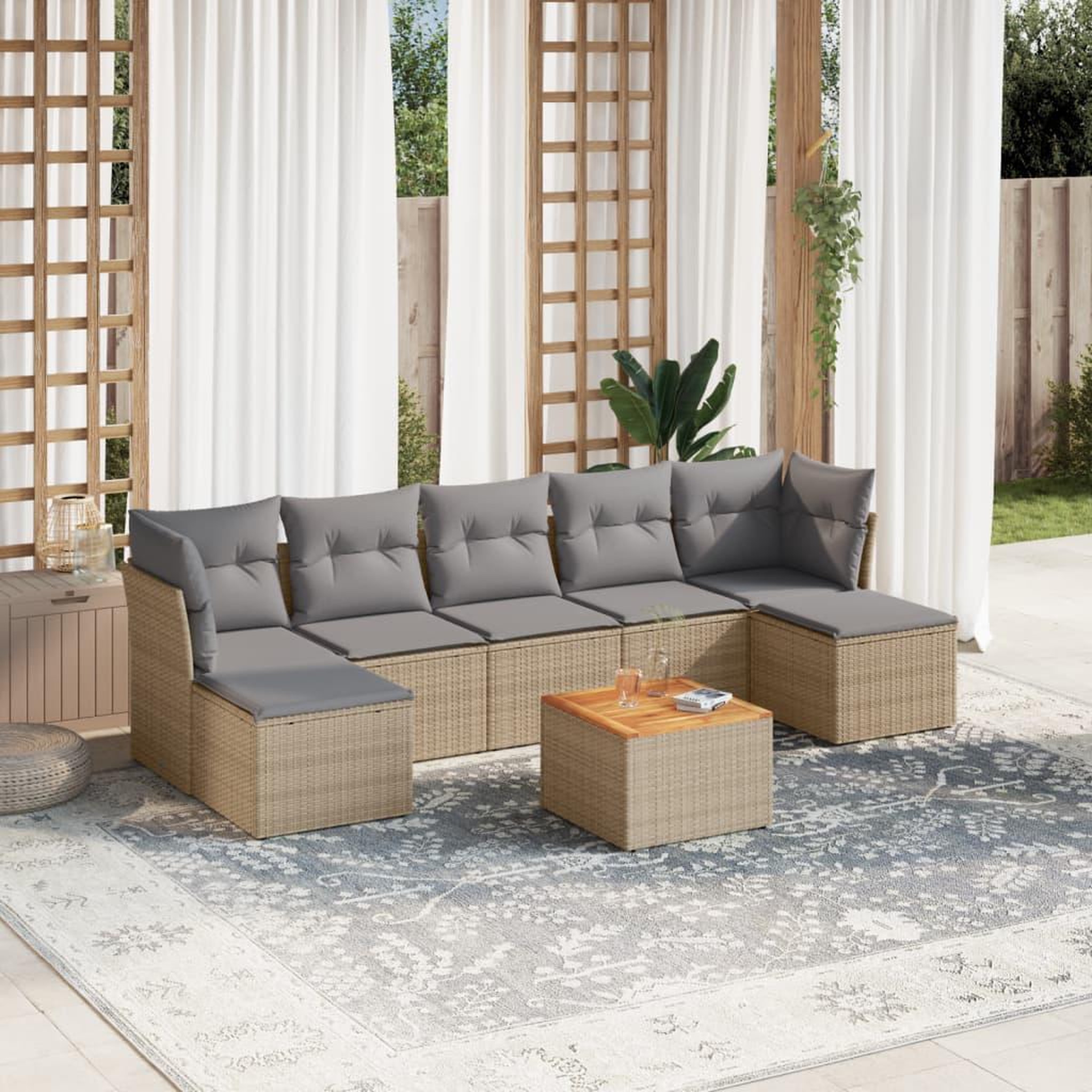 VIDAXL Salon de jardin avec coussins 8pcs melange beige resine tressee