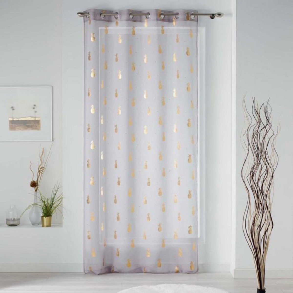 Paris Prix Rideau Voilage à Œillets  Samba  130x240cm Gris & Or