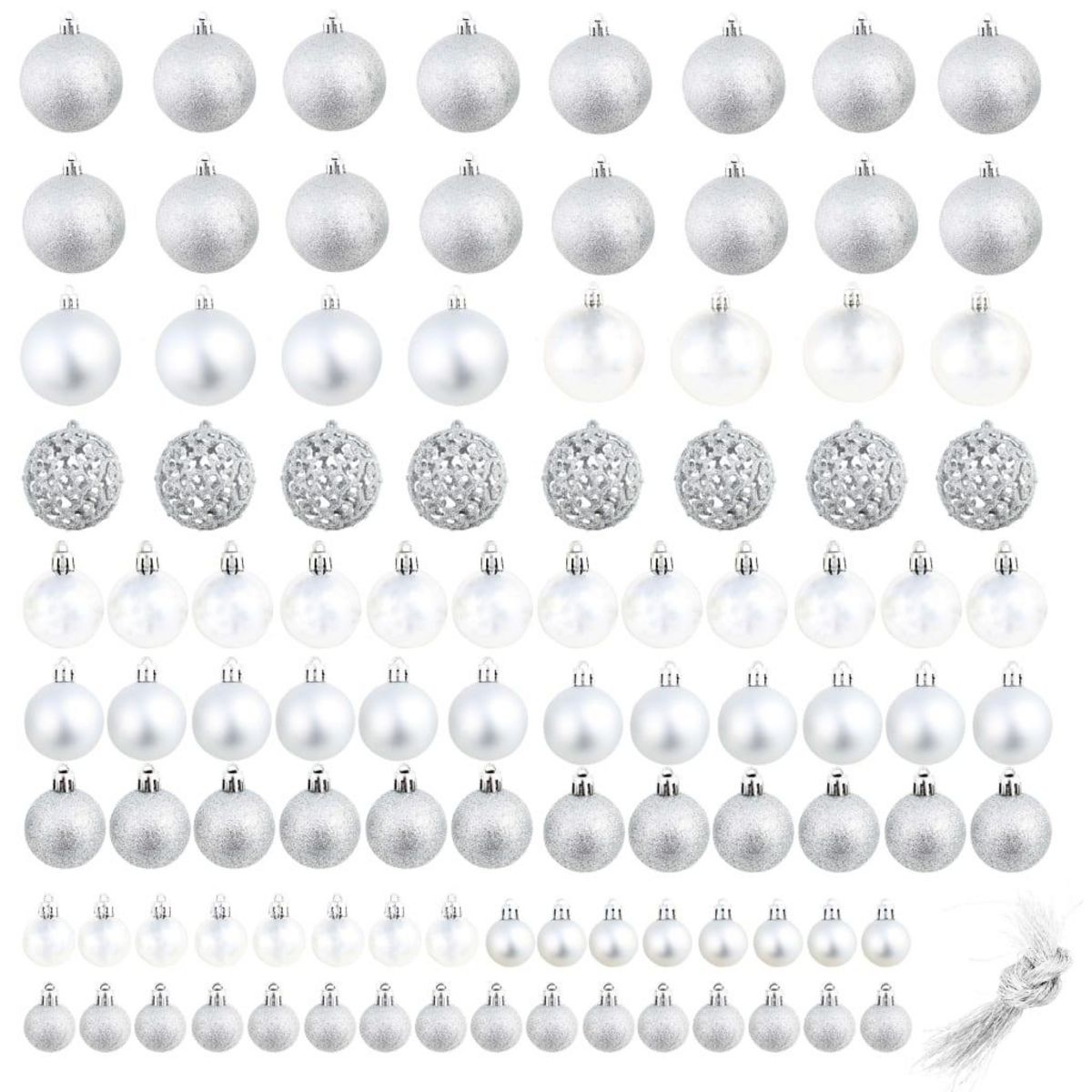 VIDAXL Ensemble de boules de Noël 100 pcs 3/4/6 cm Argente