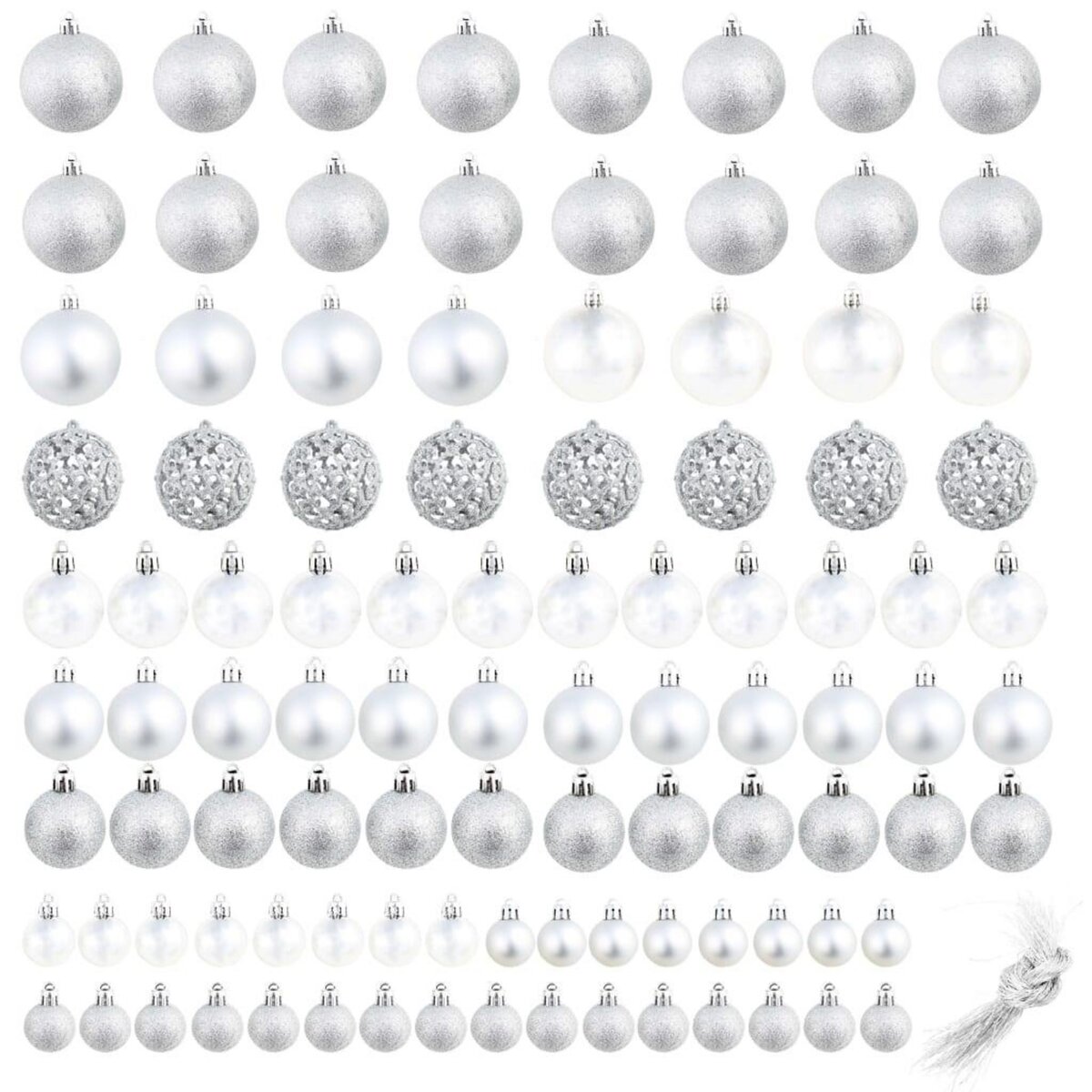 VIDAXL Ensemble de boules de Noël 100 pcs 3/4/6 cm Argente