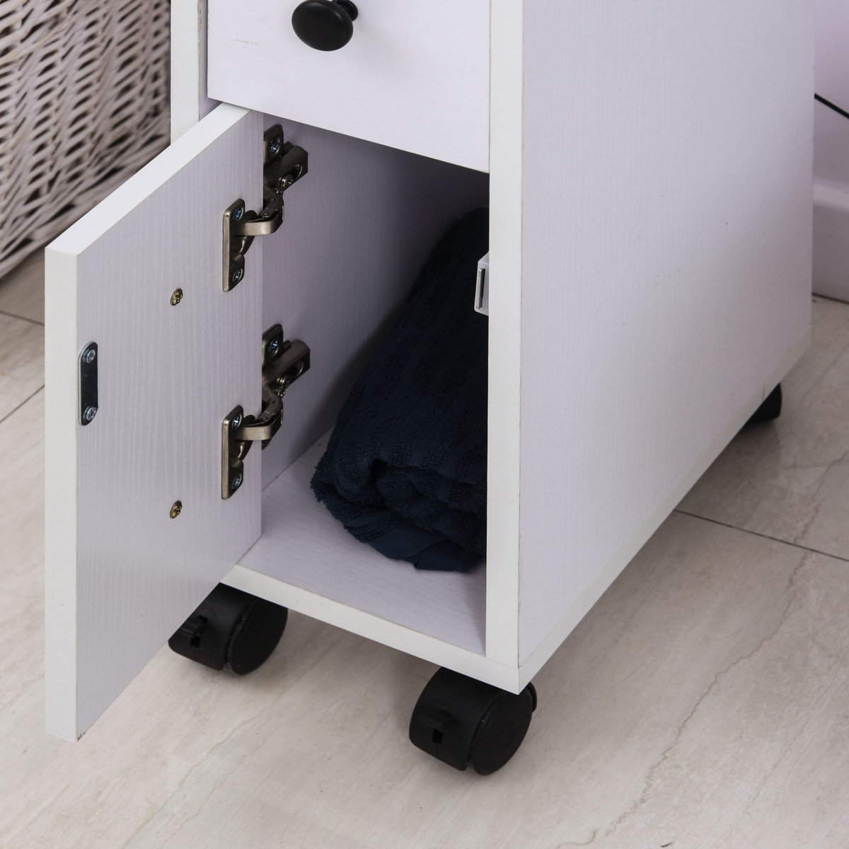 HOMCOM Meuble bas colonne rangement salle de bain à roulettes blanc dim. 18L x 30l x 68,5H cm