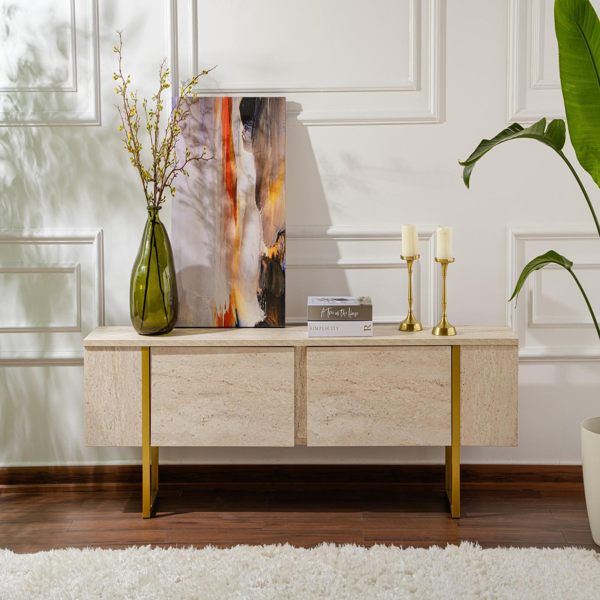 Voir la diapositive 4 : Habitat et Jardin Meuble tv en bois  serenity  180 x 30 x 50 cm - travertin