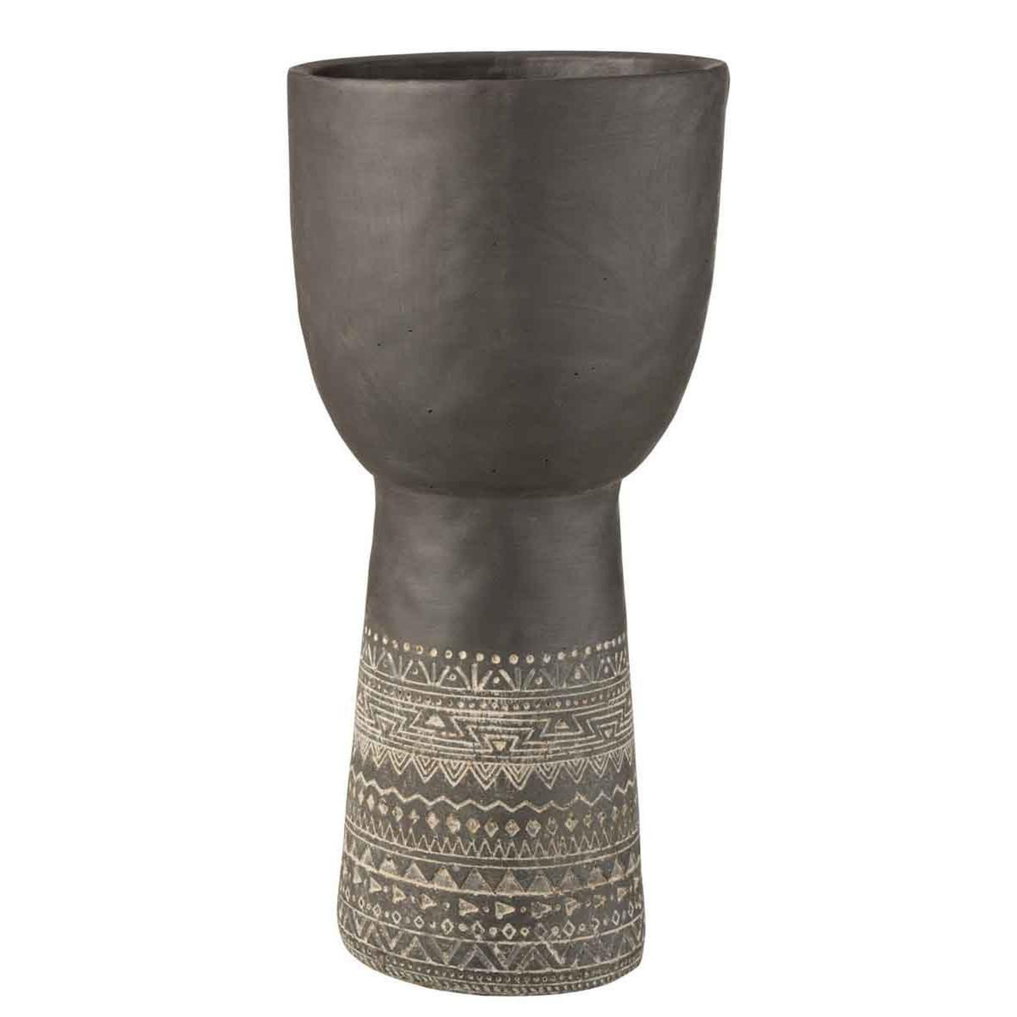 J-LINE Cache-Pot Déco en Ciment  Ethnic  50cm Gris