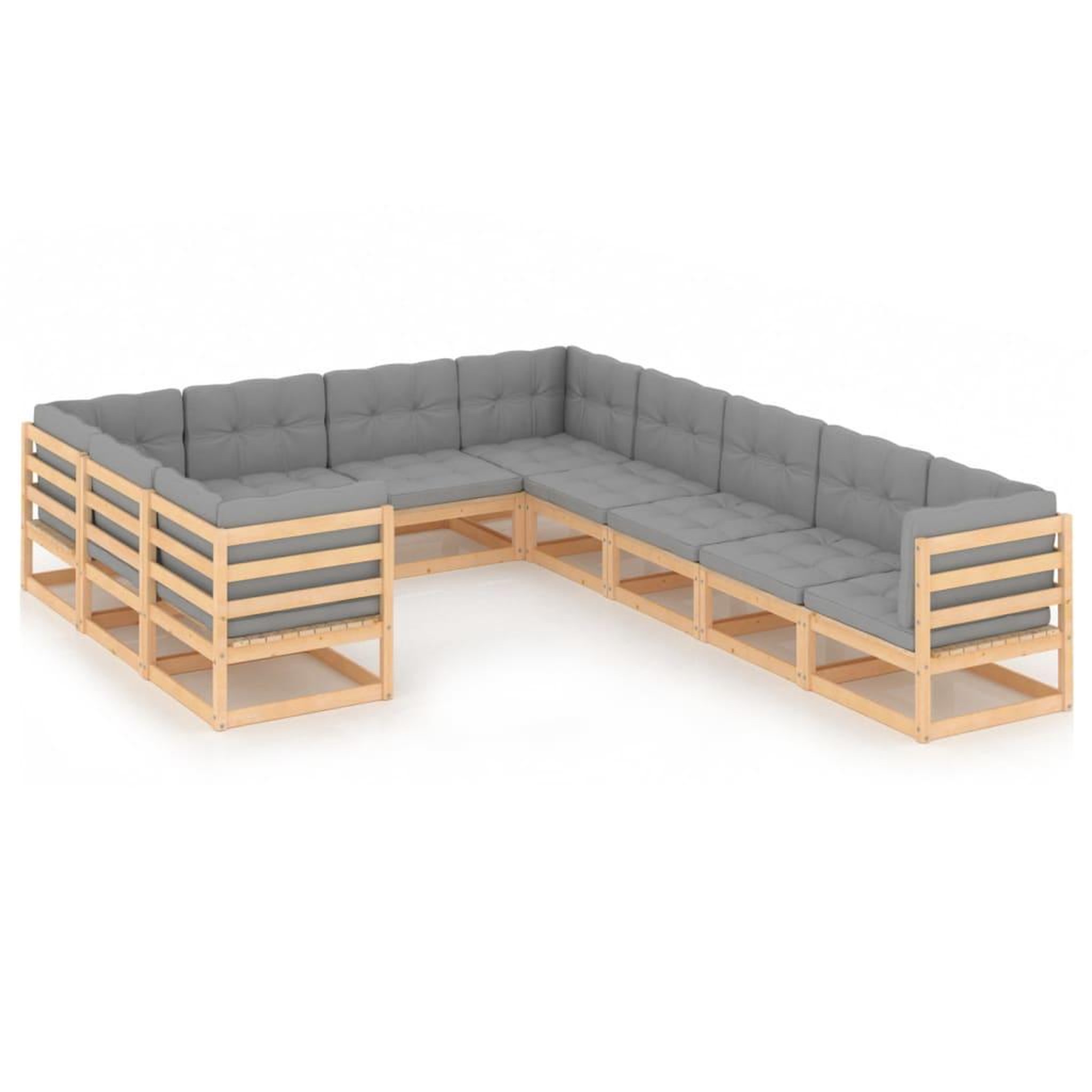 Voir la diapositive 1 : VIDAXL Salon de jardin 10 pcs avec coussins Bois de pin massif