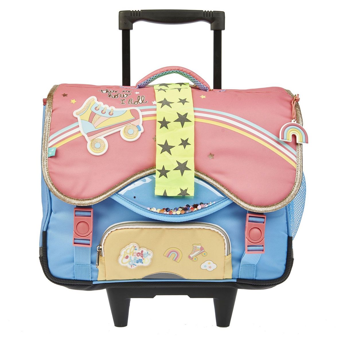 AUCHAN Cartable à roulettes rose et bleu ARC EN CIEL