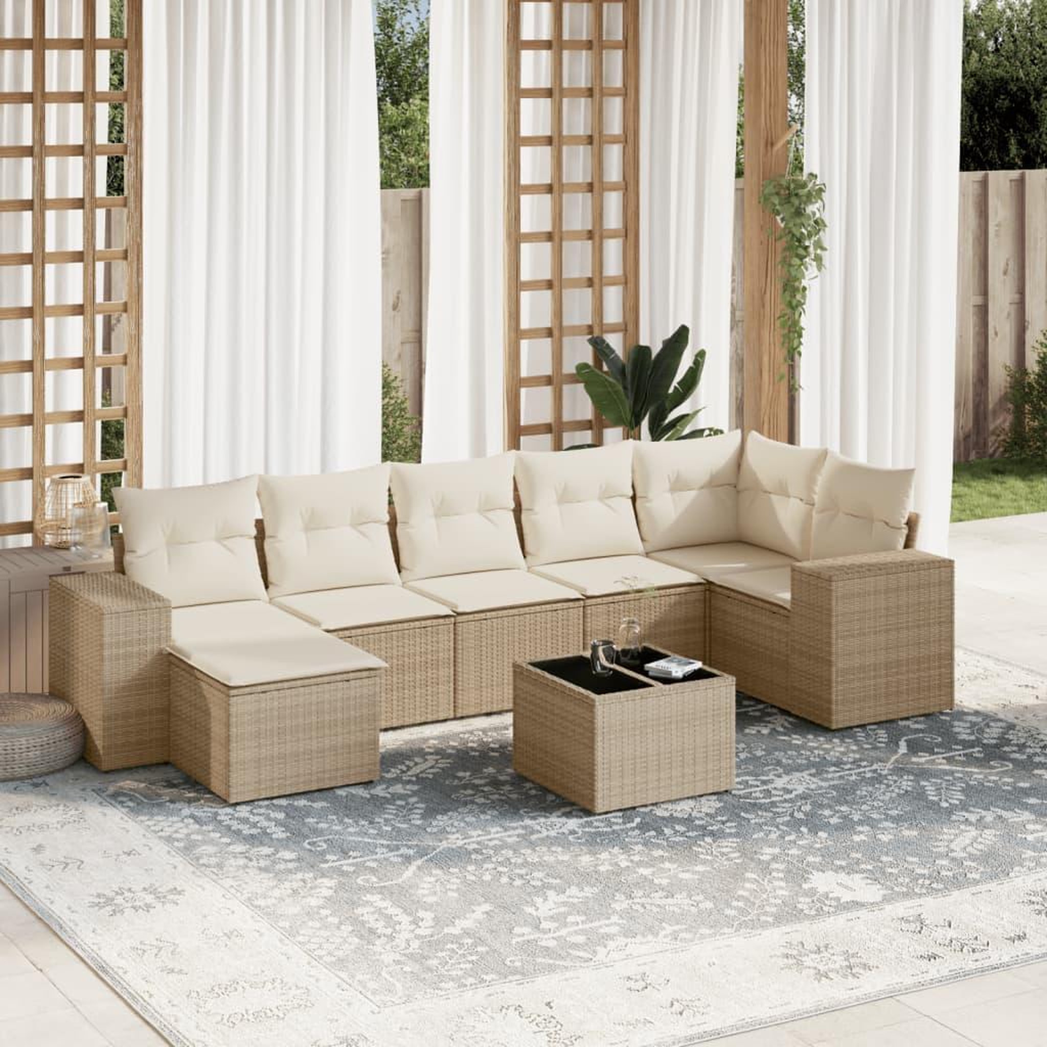 VIDAXL Salon de jardin avec coussins 8 pcs beige resine tressee