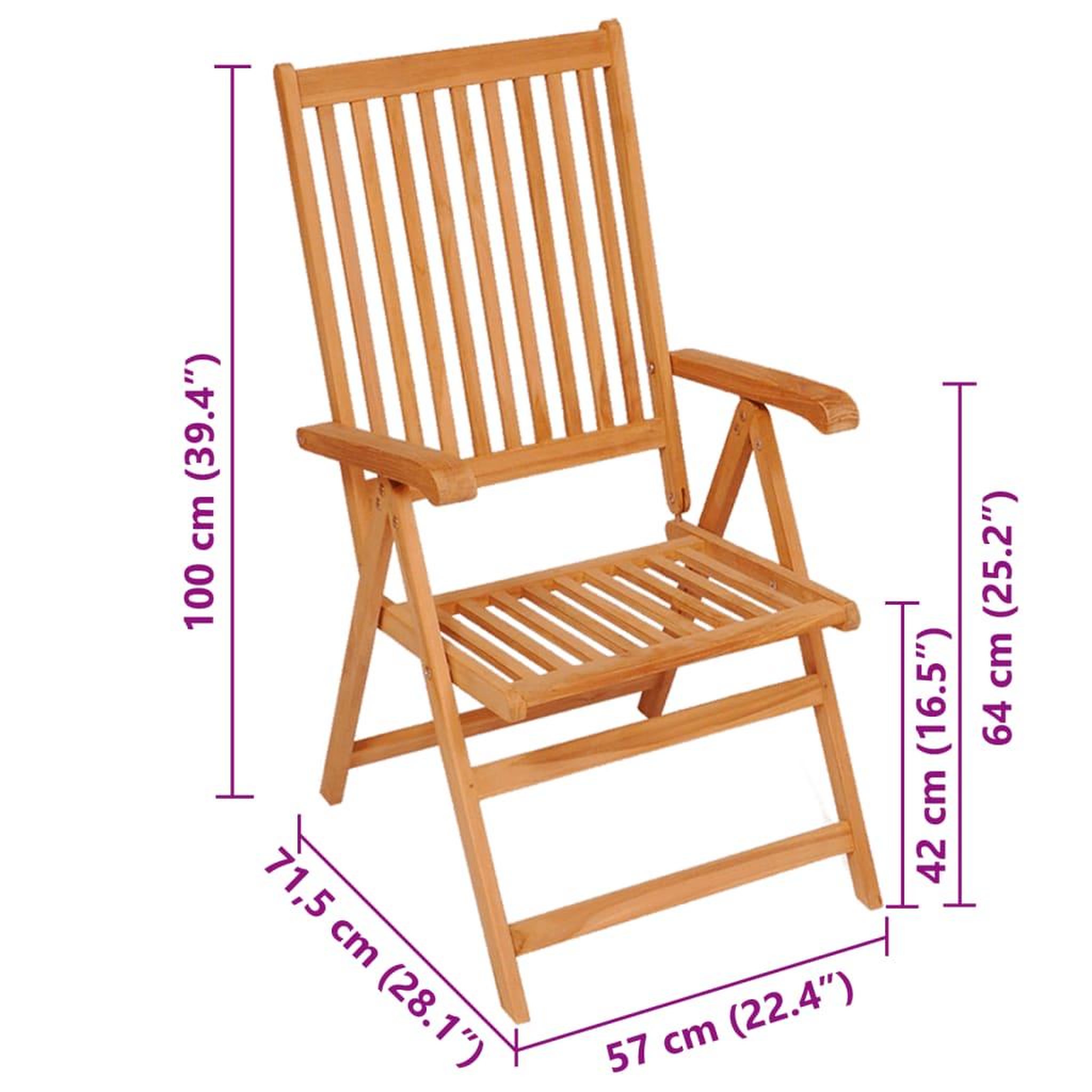 Voir la diapositive 6 : VIDAXL Chaises inclinables de jardin et coussins lot de 8 Teck solide