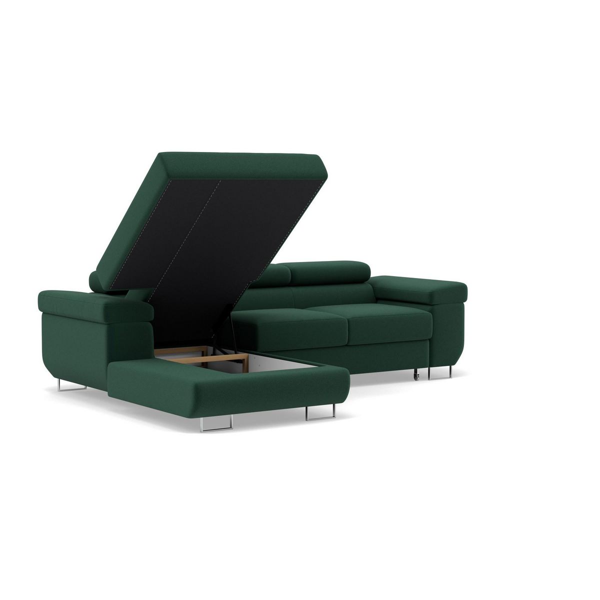 BEST MOBILIER Pablo - canapé d'angle gauche - 6 places - convertible avec coffre et têtières réglables - en velours