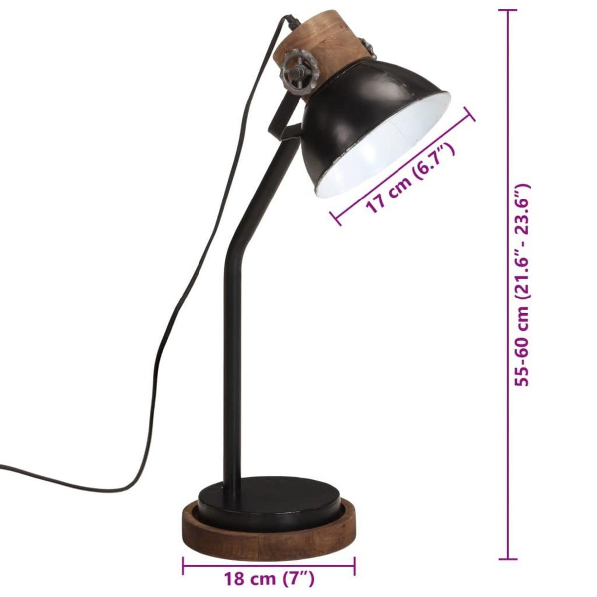 VIDAXL Lampe de bureau 25 W noir 18x18x60 cm E27