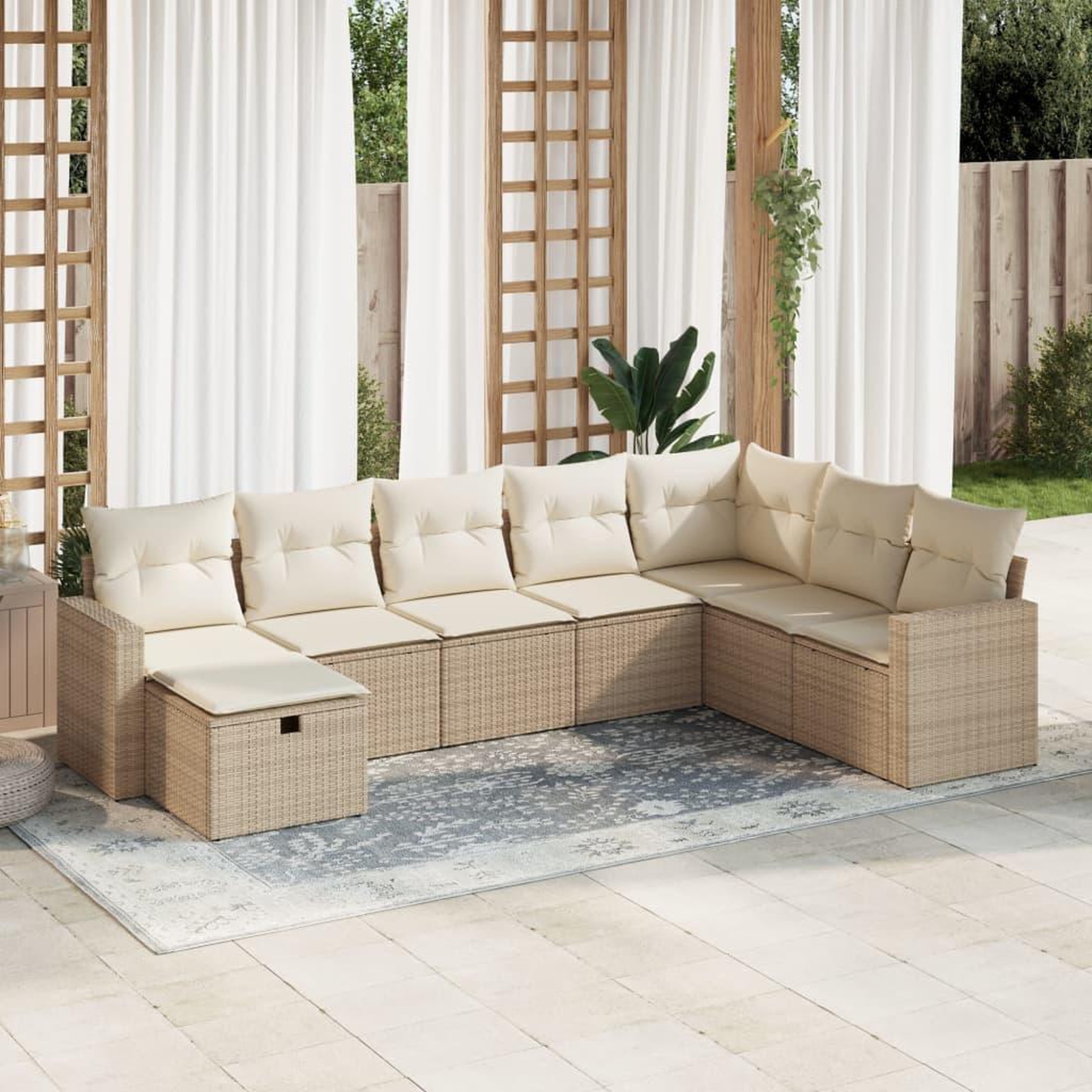 VIDAXL Salon de jardin avec coussins 8 pcs beige resine tressee