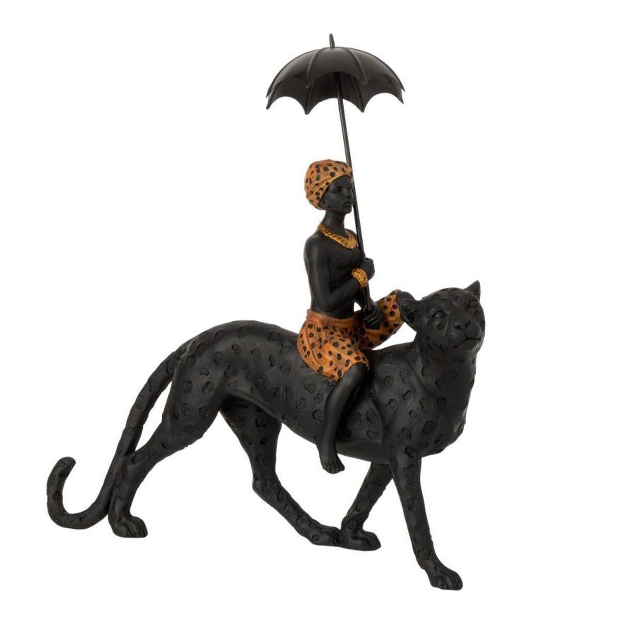 Voir la diapositive 1 : J-LINE Statuette Déco  Garçon sur Léopard  34cm Noir
