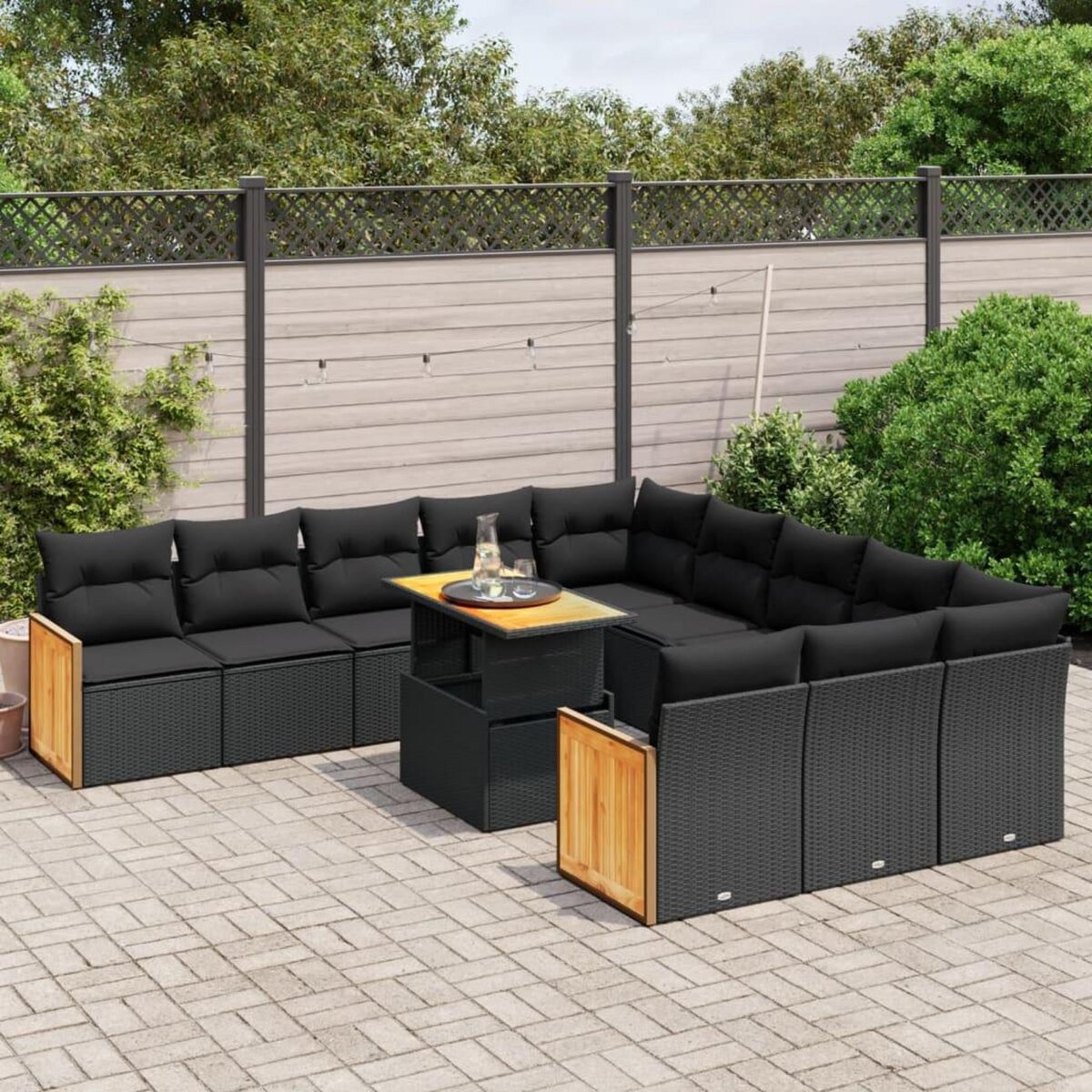 VIDAXL Salon de jardin 11 pcs avec coussins noir resine tressee