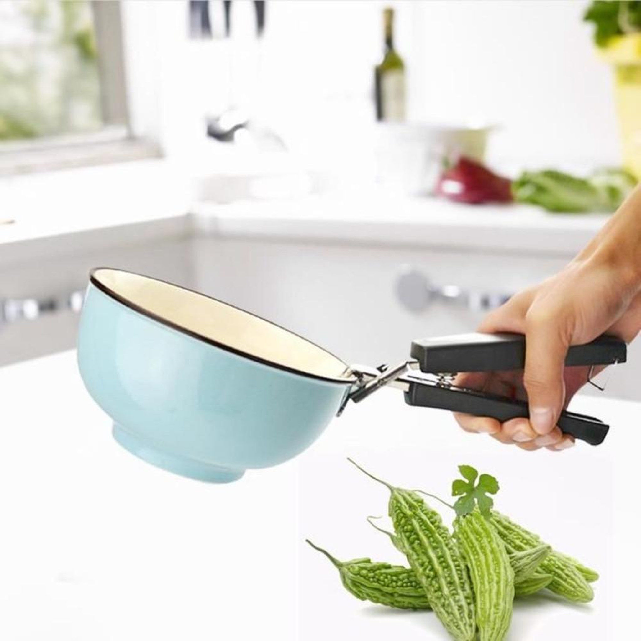 Pinces à aliments anti-chaud en acier inox avec manche ergonomique ABS noir, tête de pince à ressort, anneau de suspension, 17 x 4 x 4,5 cm