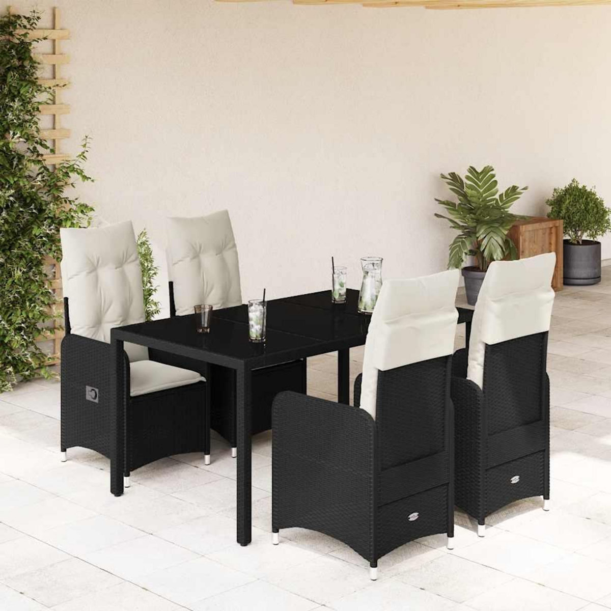VIDAXL Ensemble de bistro de jardin 5 pcs coussins noir poly rotin