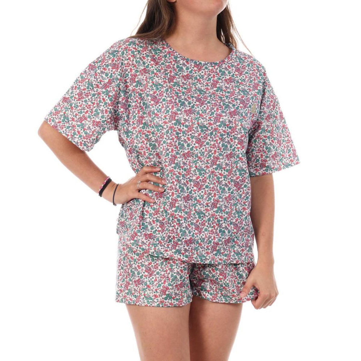 Lulu Castagnette Pyjama Blanc/Rose/Turquoise Femme Lulu Castagnette Fleurs