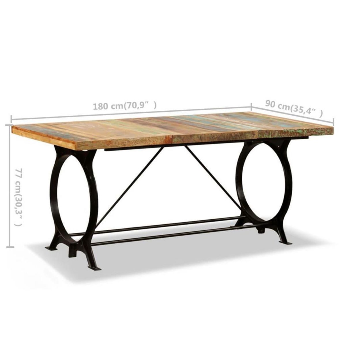 VIDAXL Table a manger Bois de recuperation massif 180 cm