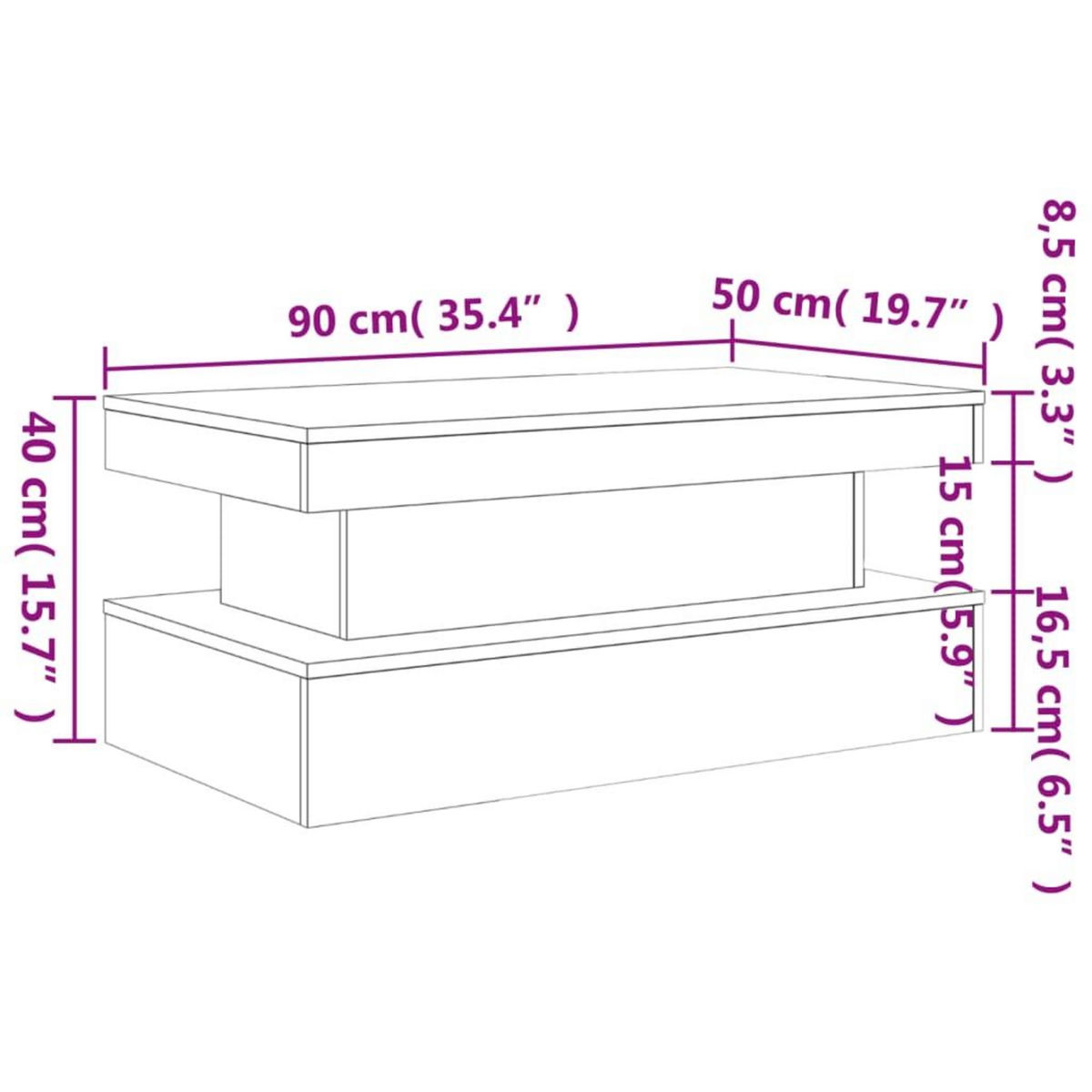 VIDAXL Table basse avec lumieres LED chene marron 90x50x40 cm