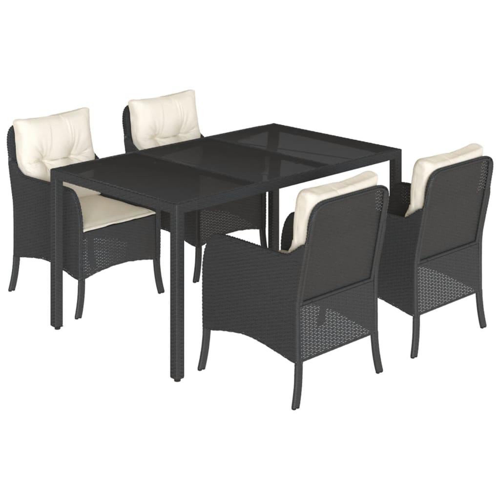 Voir la diapositive 2 : VIDAXL Ensemble a manger de jardin coussins 5pcs Noir Resine tressee
