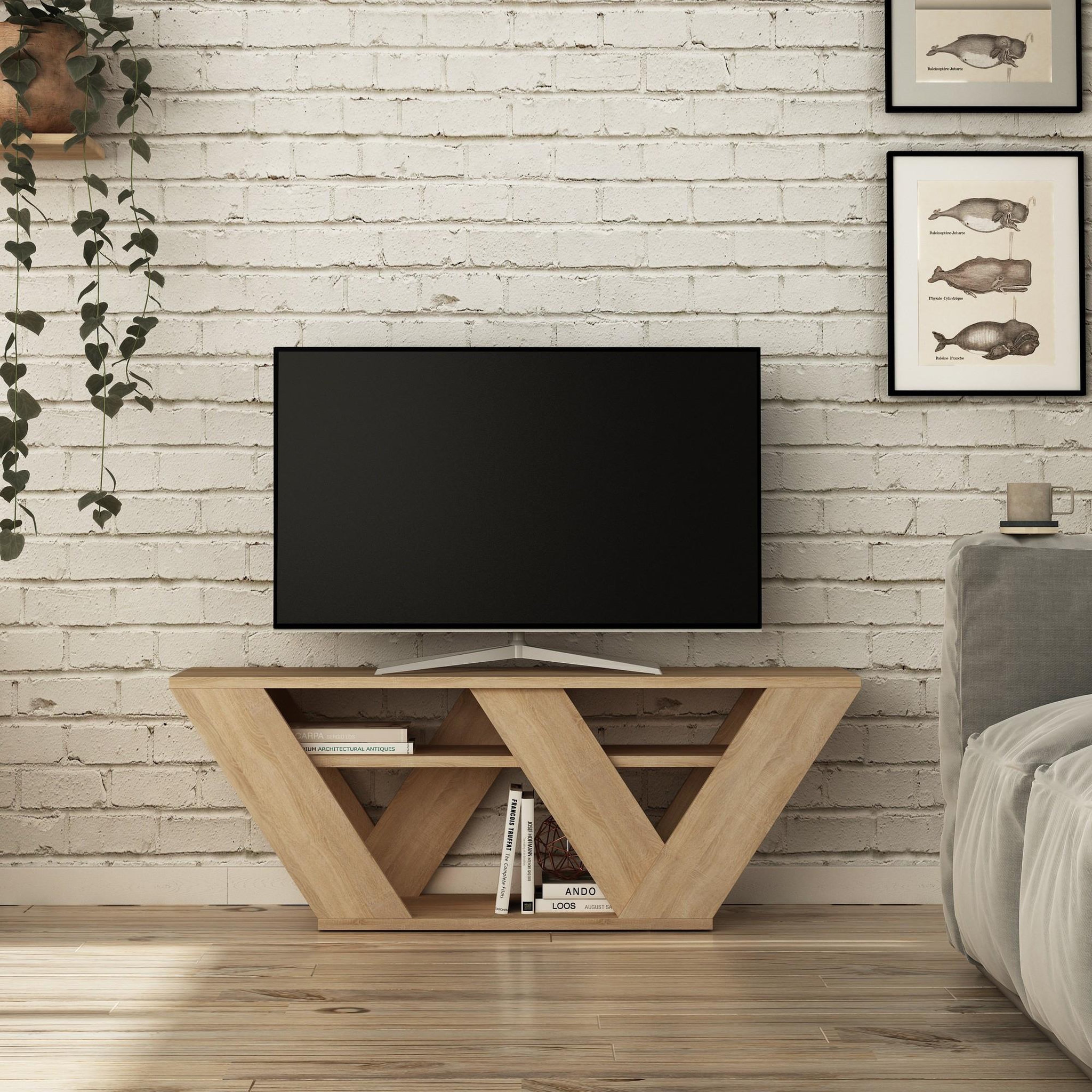 Voir la diapositive 2 : Habitat et Jardin Meuble tv en bois  pipralla  - 110 x 30 x 40 cm - chêne