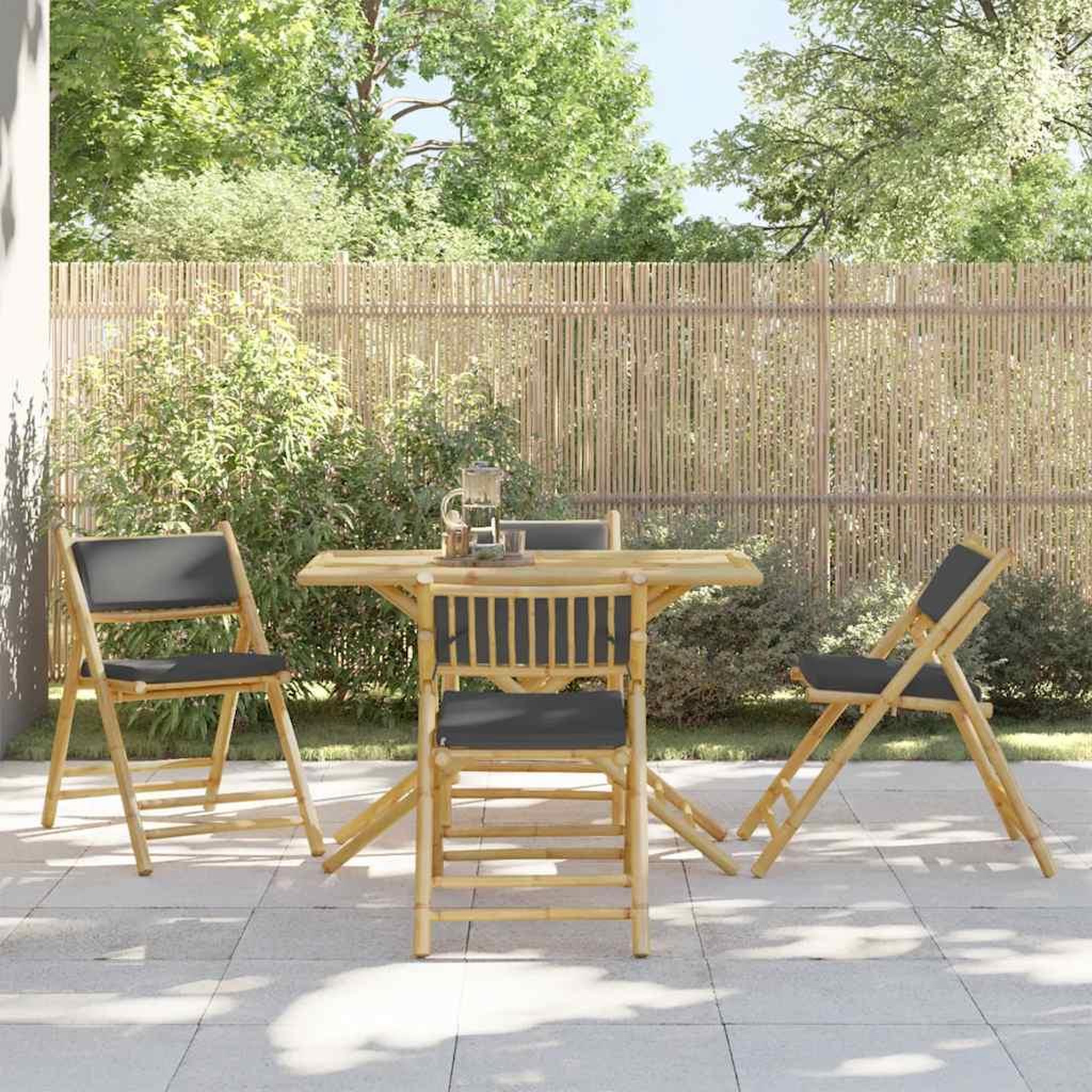 VIDAXL Ensemble de bistro pliante 5 pcs et coussins gris fonce bambou
