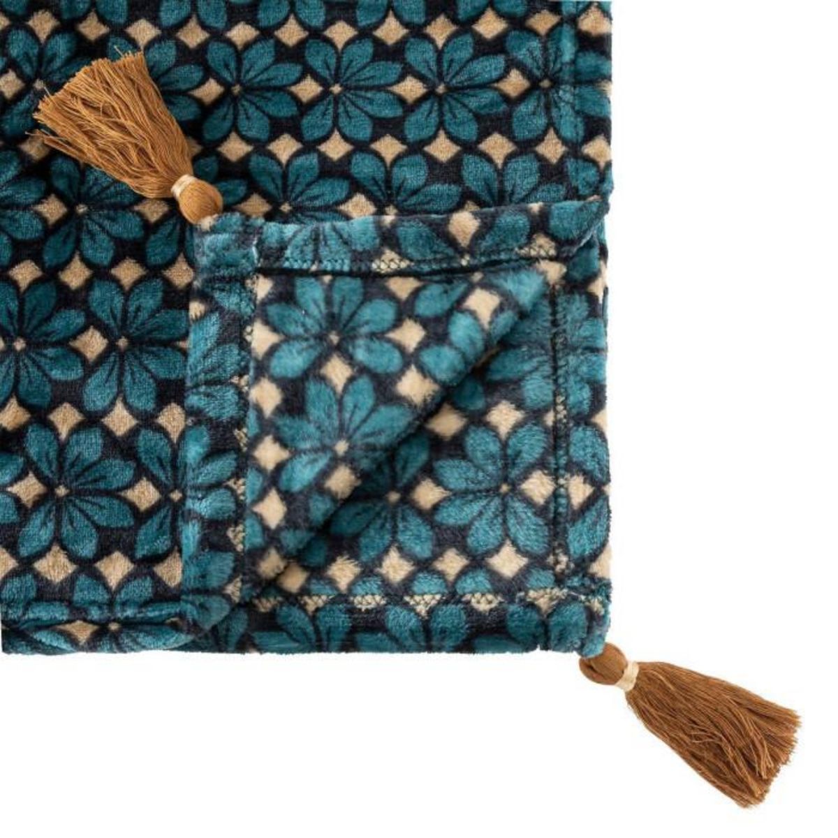 Paris Prix Plaid en Flanelle Imprimé  Jiling  125x150cm Bleu & Camel