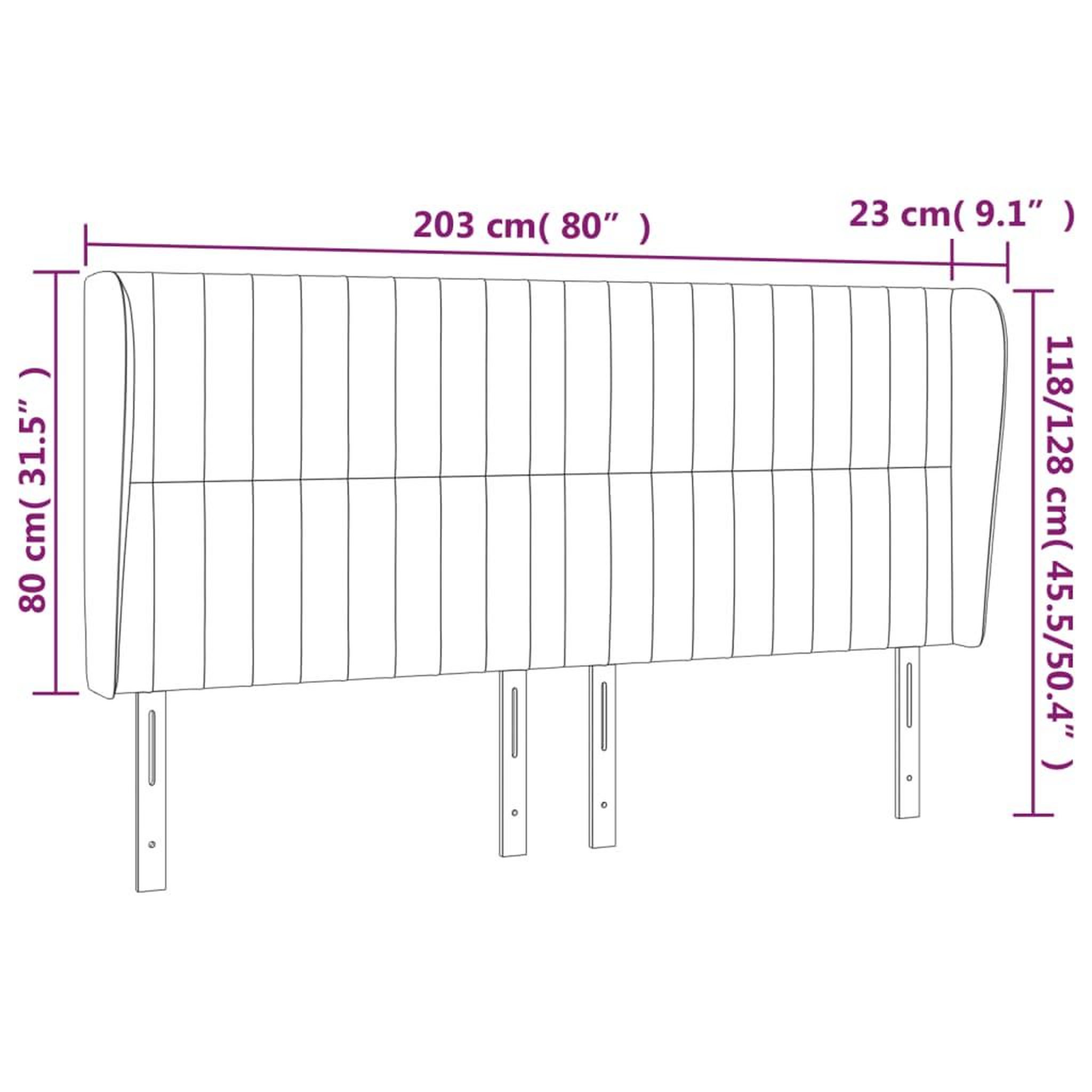 Voir la diapositive 6 : VIDAXL Tete de lit avec oreilles Gris fonce 203x23x118/128 cm Tissu