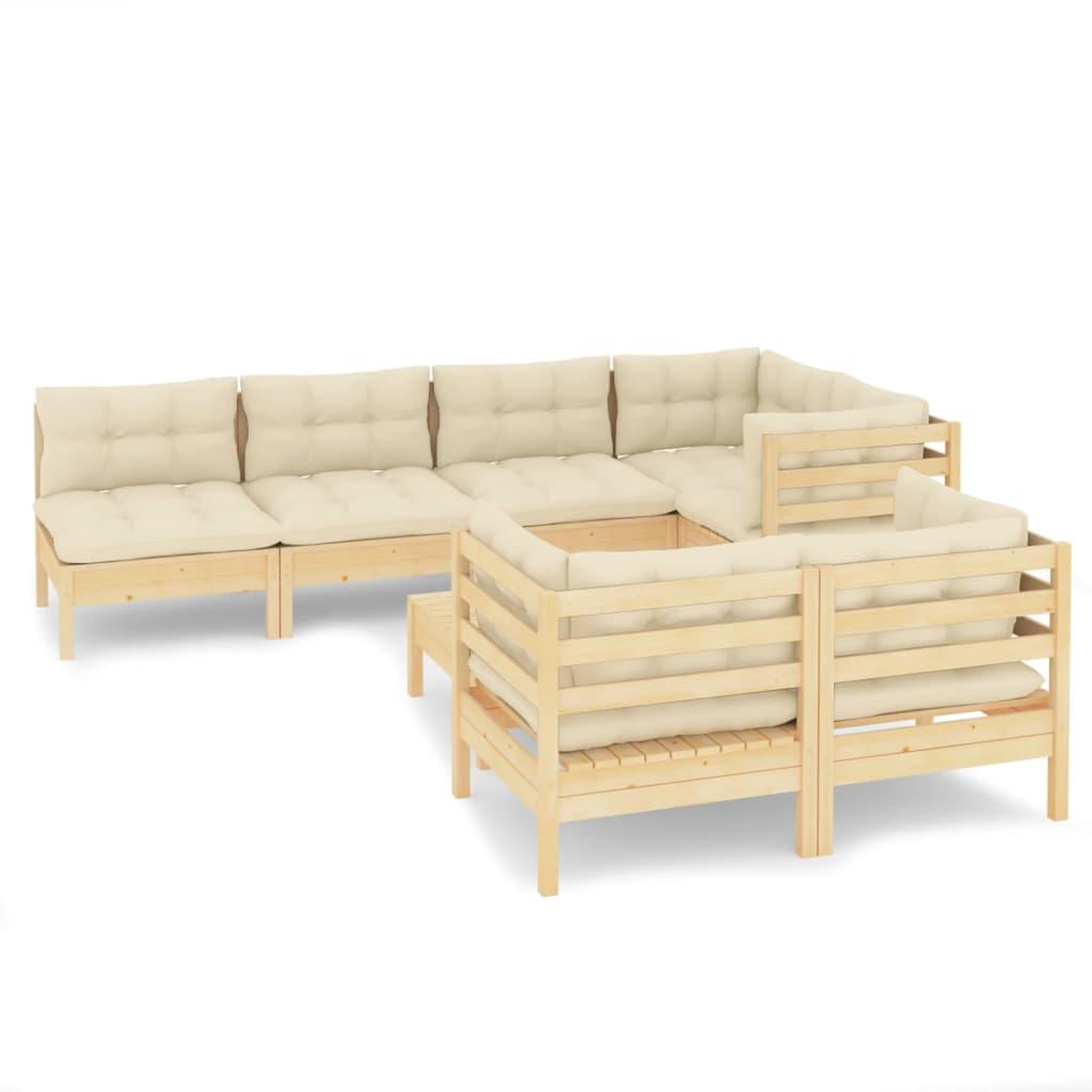 Voir la diapositive 2 : VIDAXL Salon de jardin 8 pcs avec coussins creme Bois de pin massif