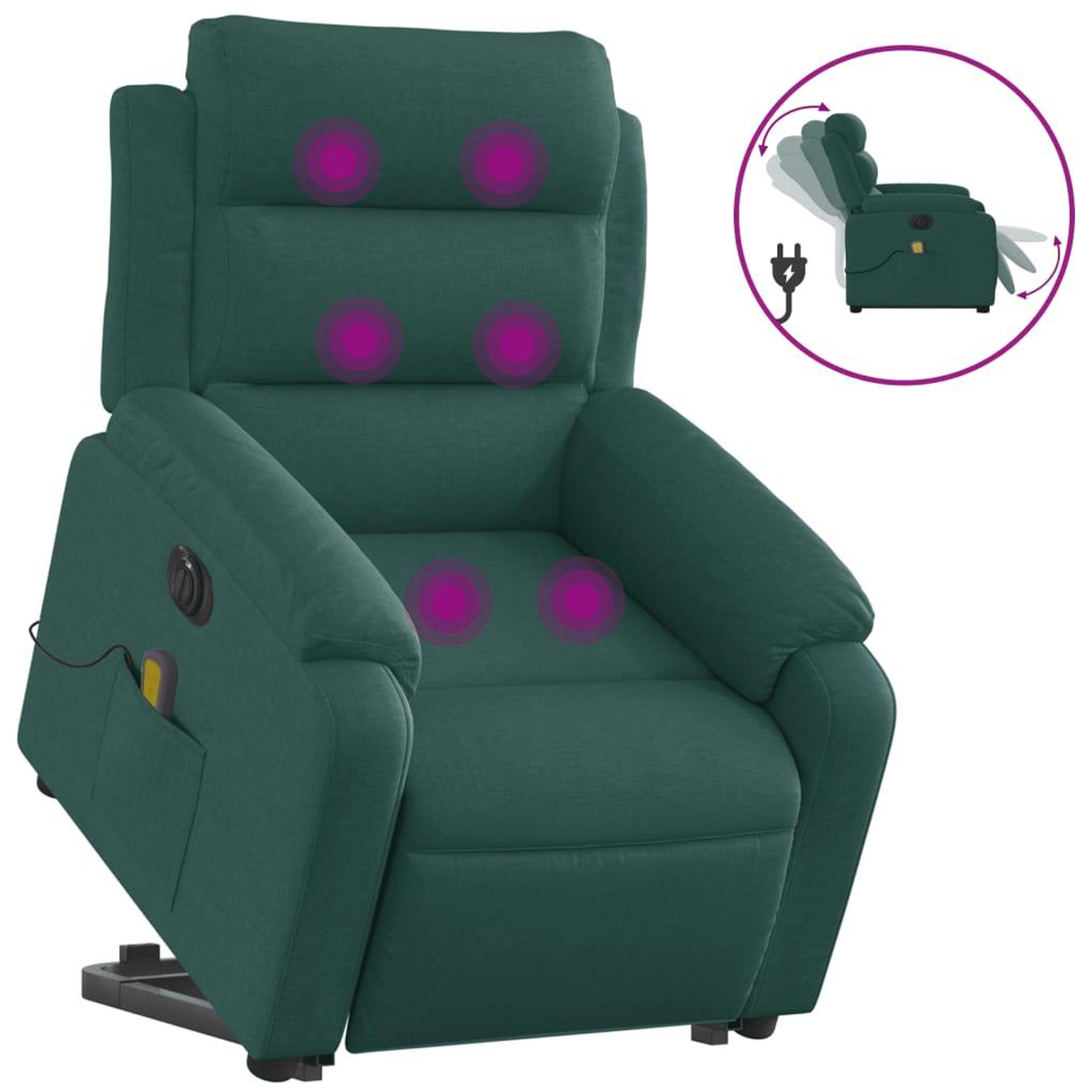 Voir la diapositive 2 : VIDAXL Fauteuil inclinable de massage electrique Vert fonce Tissu