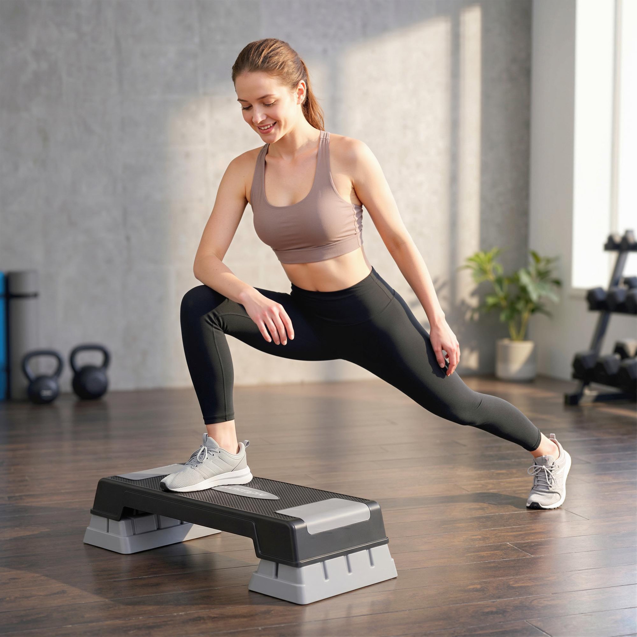 Voir la diapositive 4 : HOMCOM Step fitness aérobic hauteur réglable 3 niv. Surface antidérapante gris noir