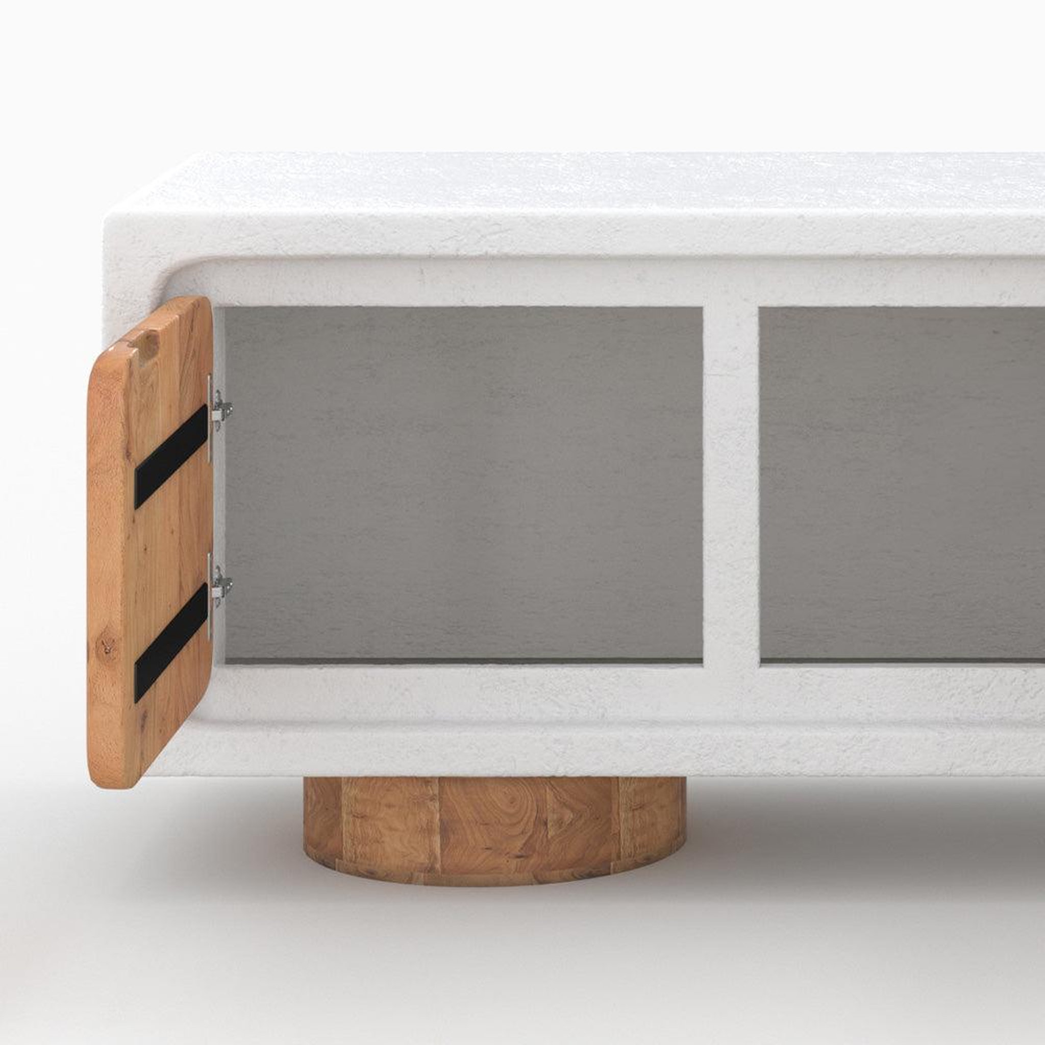 Voir la diapositive 5 : MAISON PAVANE Meuble tv en béton blanc cassé et bois d'acacia 150 cm-eden
