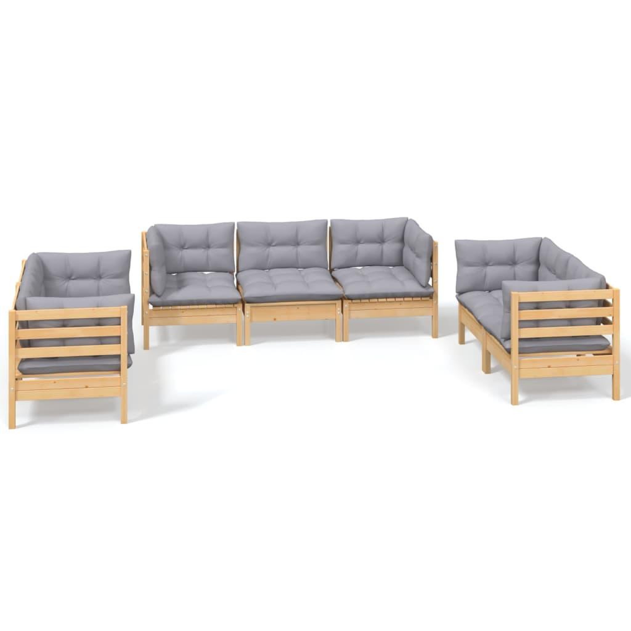 Voir la diapositive 2 : VIDAXL Salon de jardin 7 pcs avec coussins gris bois de pin massif