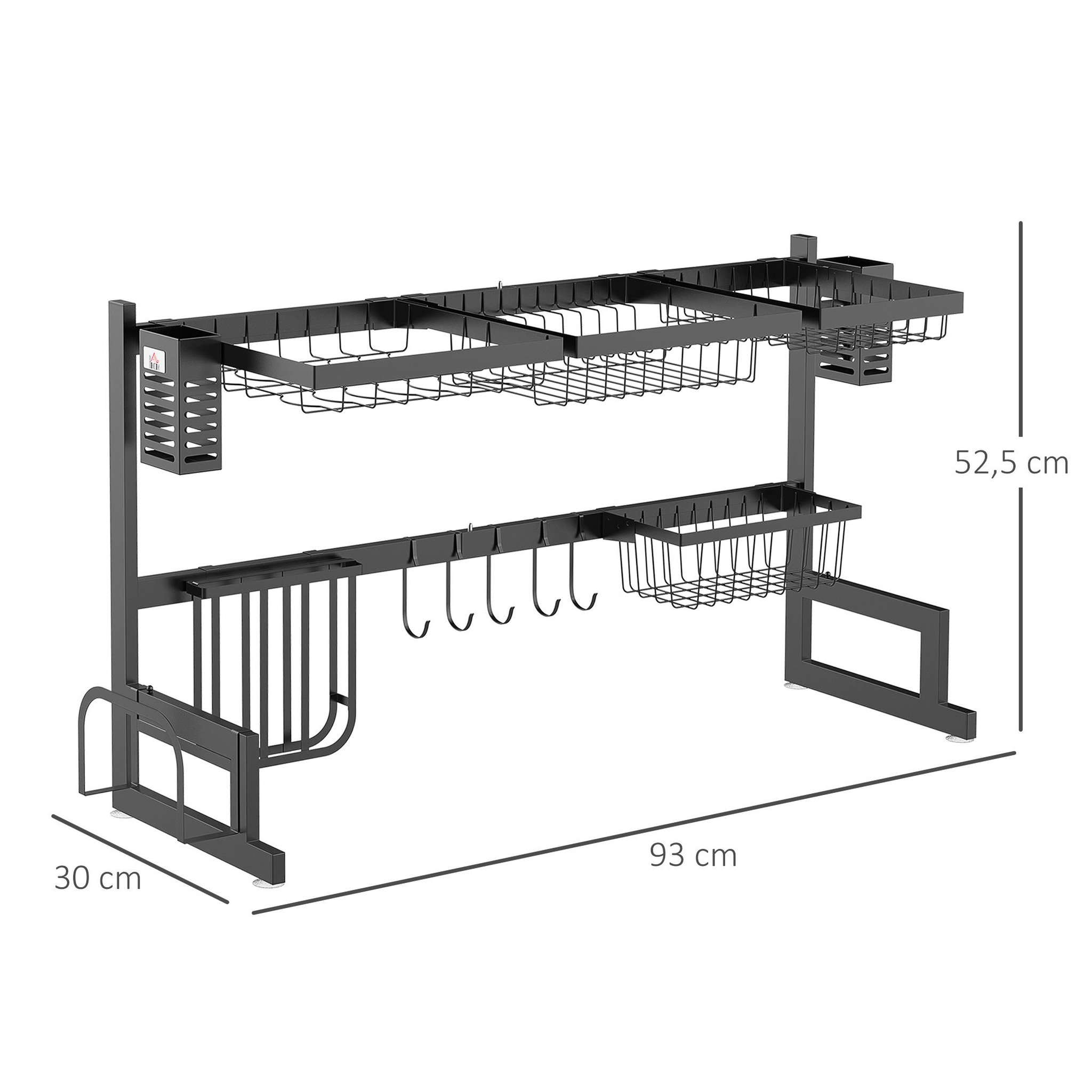 Voir la diapositive 3 : HOMCOM Égouttoir à vaiselle - organiseur d'évier - 8 espaces de séchage - pieds ventouses - acier inox. noir