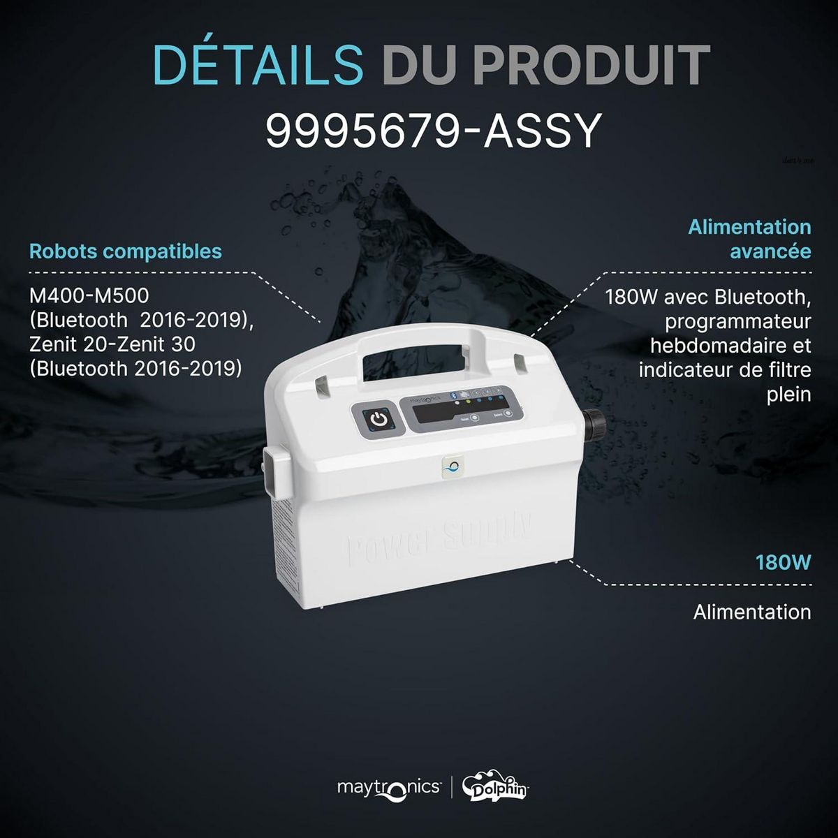 Dolphin Alimentation dyn wt + bluetooth pour robot dolphin (voir liste) - 9995679-assy