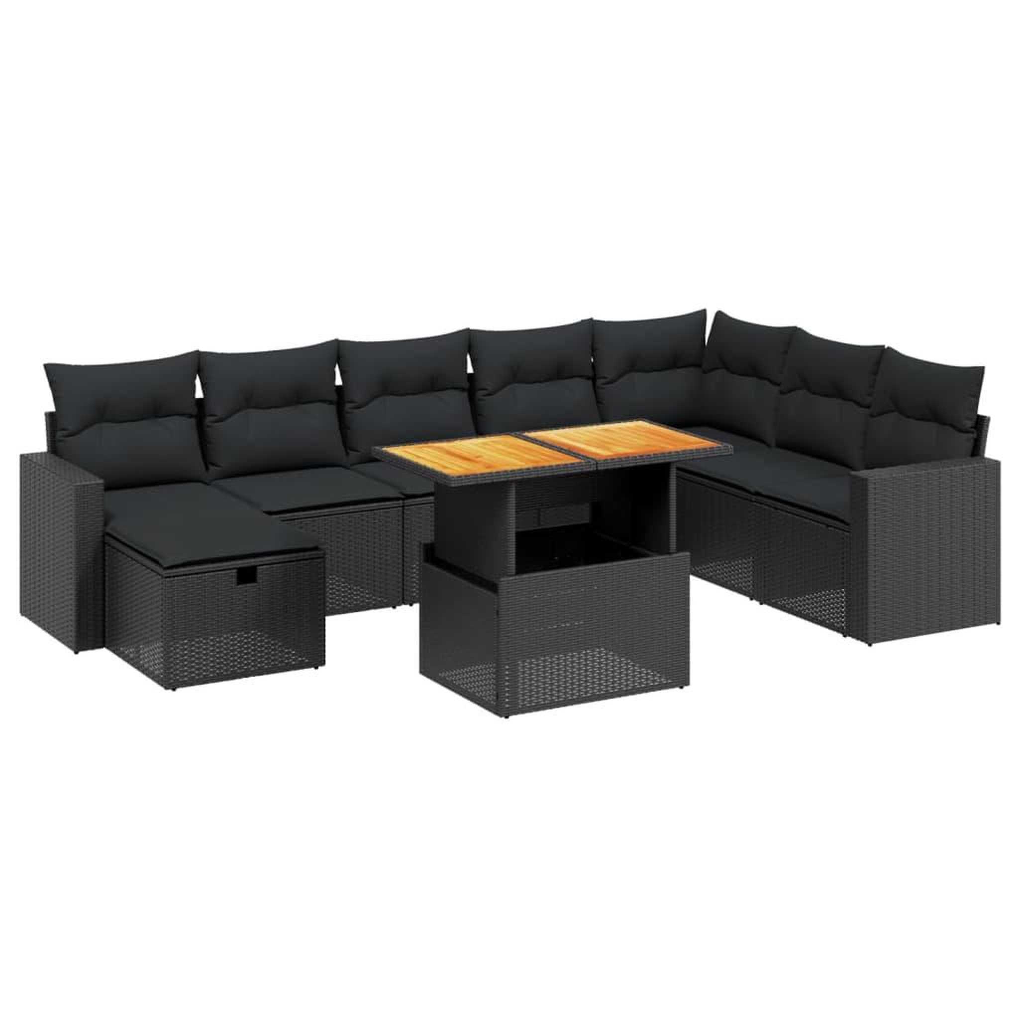 Voir la diapositive 2 : VIDAXL Salon de jardin 9 pcs avec coussins noir resine tressee