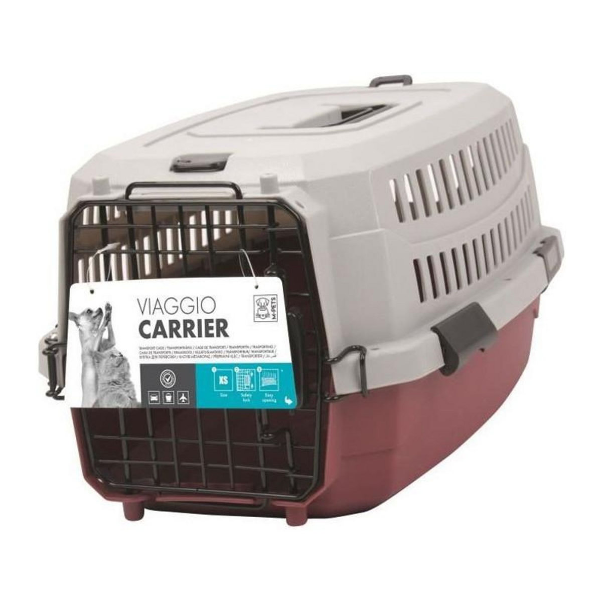 M PETS M-PETS Caisse de transport Viaggio Carrier S - 58,4x38,7x33cm - Bordeaux et gris - Pour chien et chat
