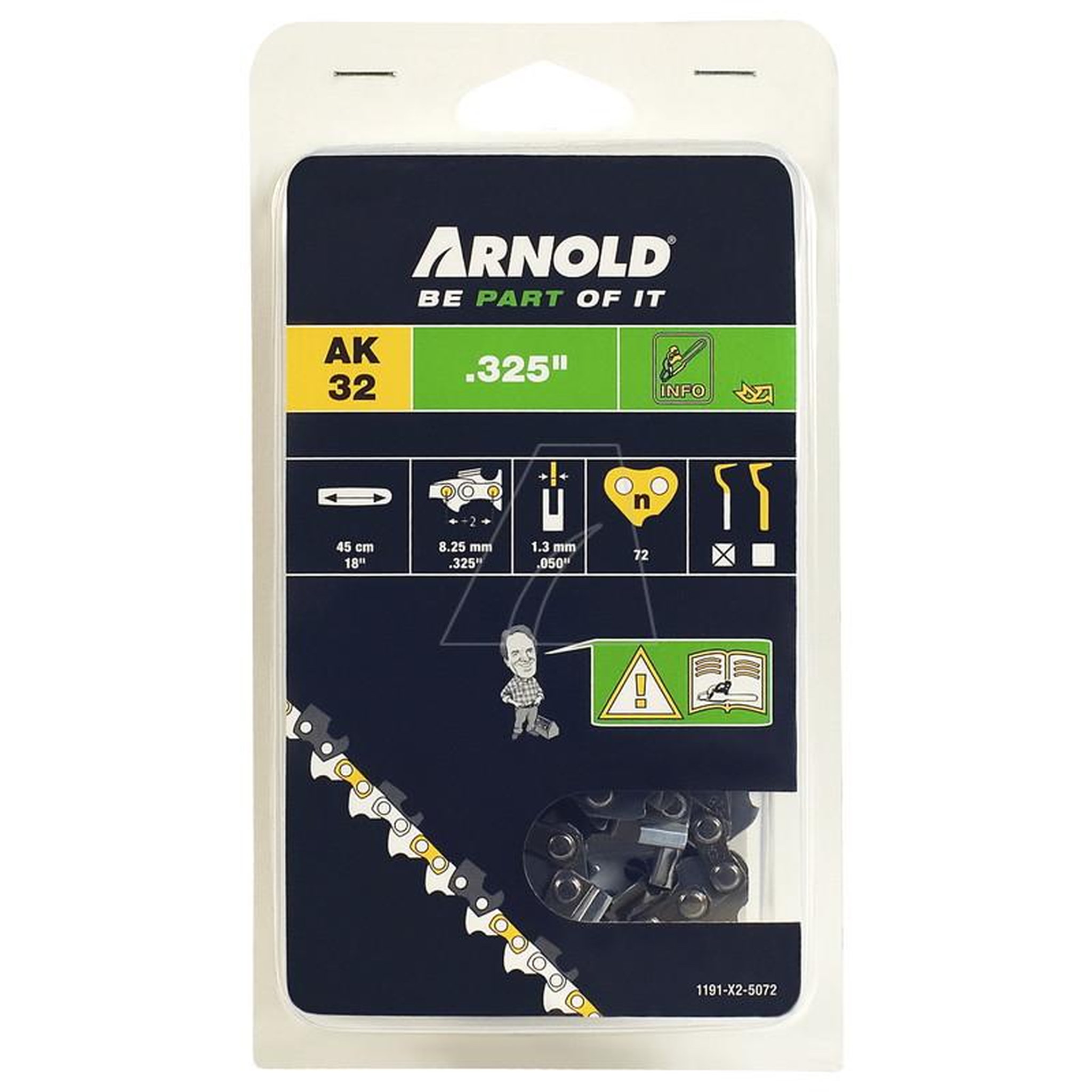 ARNOLD Chaîne de tronçonneuse 325 /1,3 mm - 72 maillons d'entraineurs - gouges demi-rondes