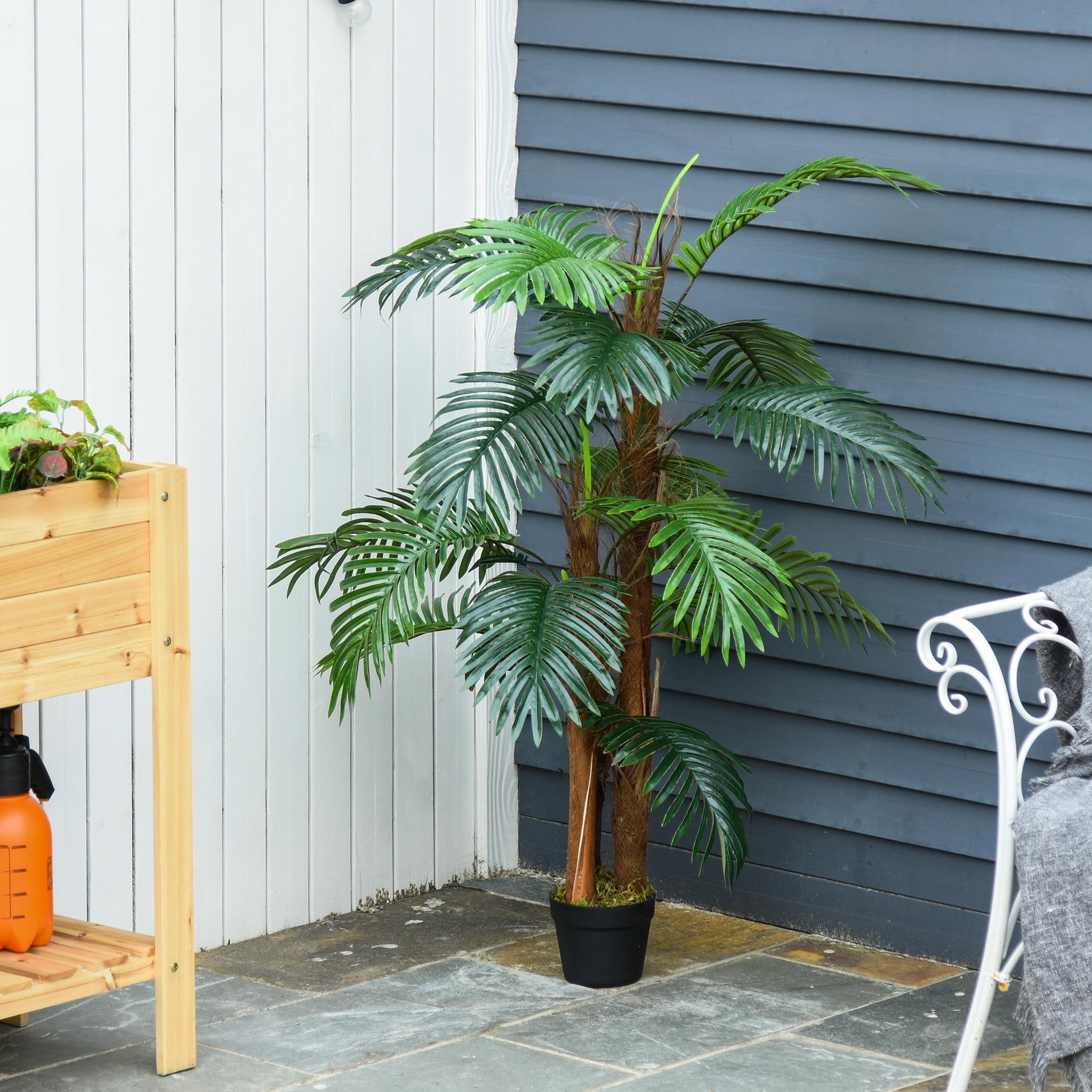 Voir la diapositive 5 : OUTSUNNY Palmier artificiel hauteur 1,2 m arbre artificiel tronc branches lichen feuilles grand réalisme pot inclus