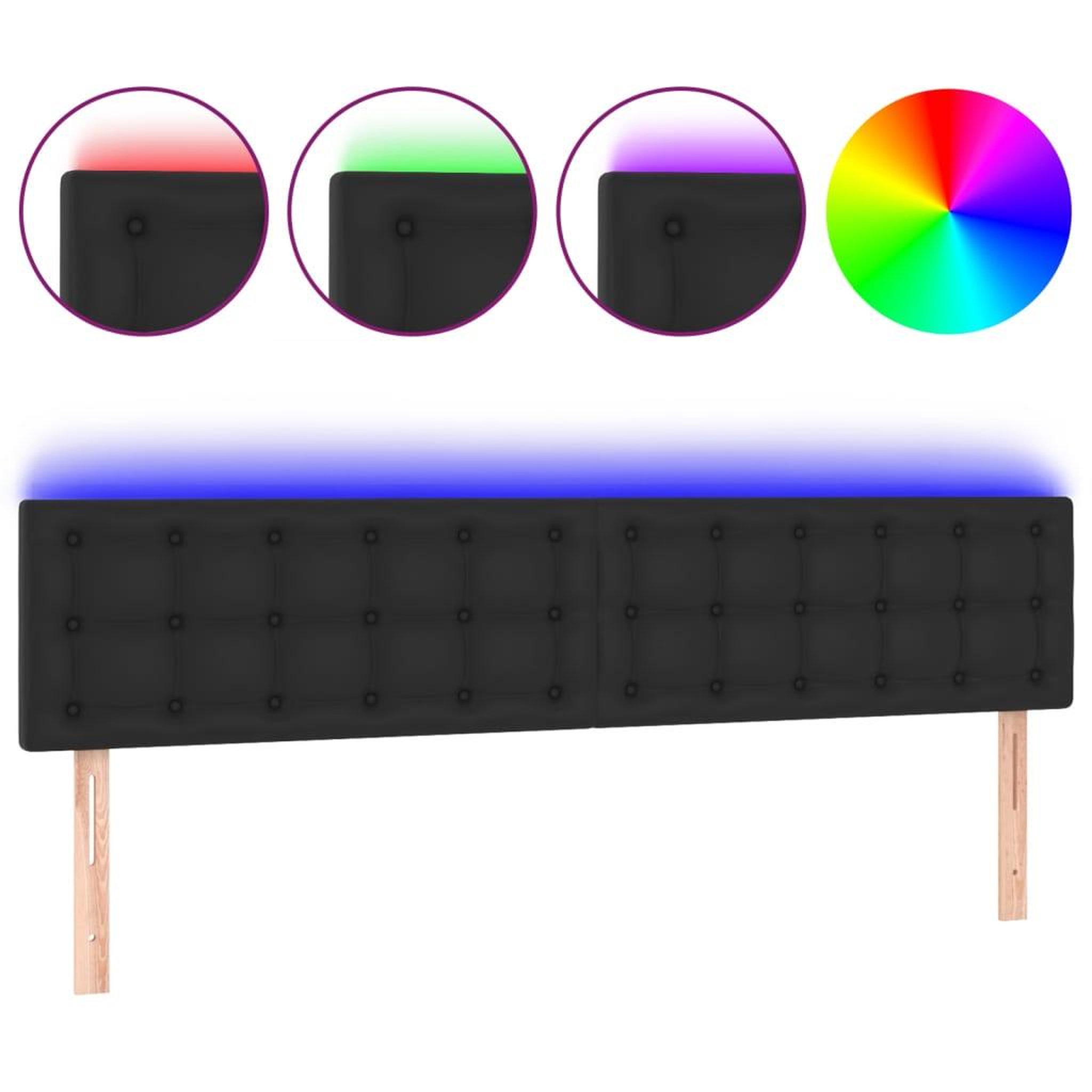 Voir la diapositive 2 : VIDAXL Tete de lit a LED Noir 200x5x78/88 cm Similicuir