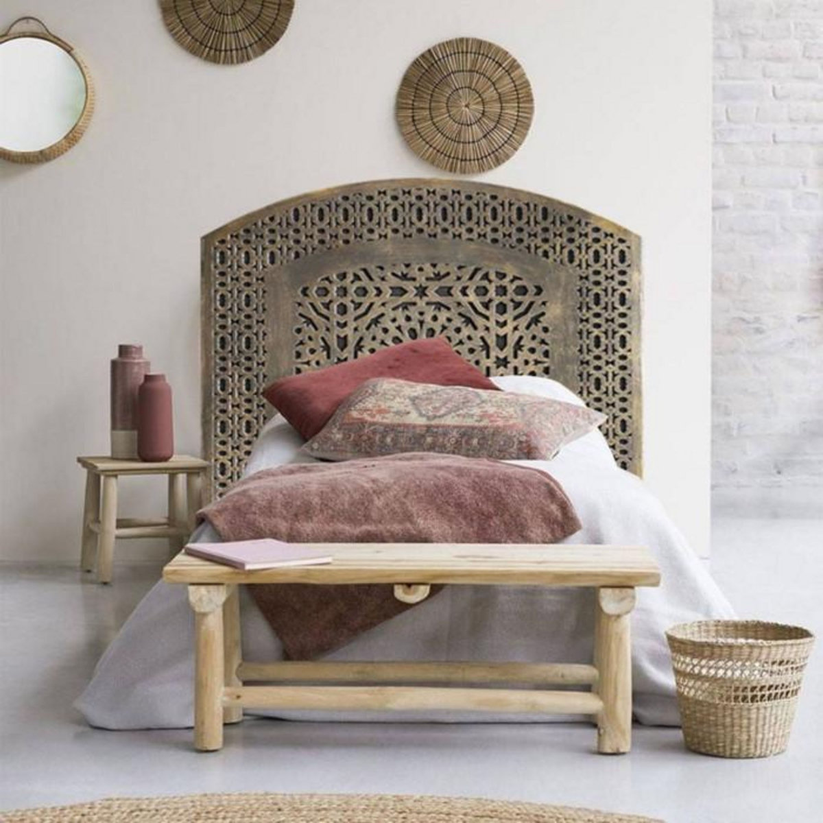 Paris Prix Tête de Lit Orientale en Bois  Sculpté  124cm Bronze