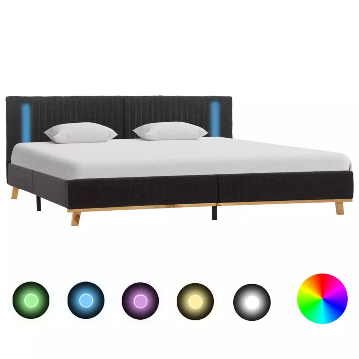 VIDAXL Cadre de lit avec LED Gris fonce Tissu 180 x 200 cm