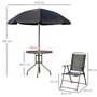 OUTSUNNY Ensemble salon de jardin 6 pcs - table ronde + 4 chaises pliables + parasol - acier époxy café textilène polyester noir