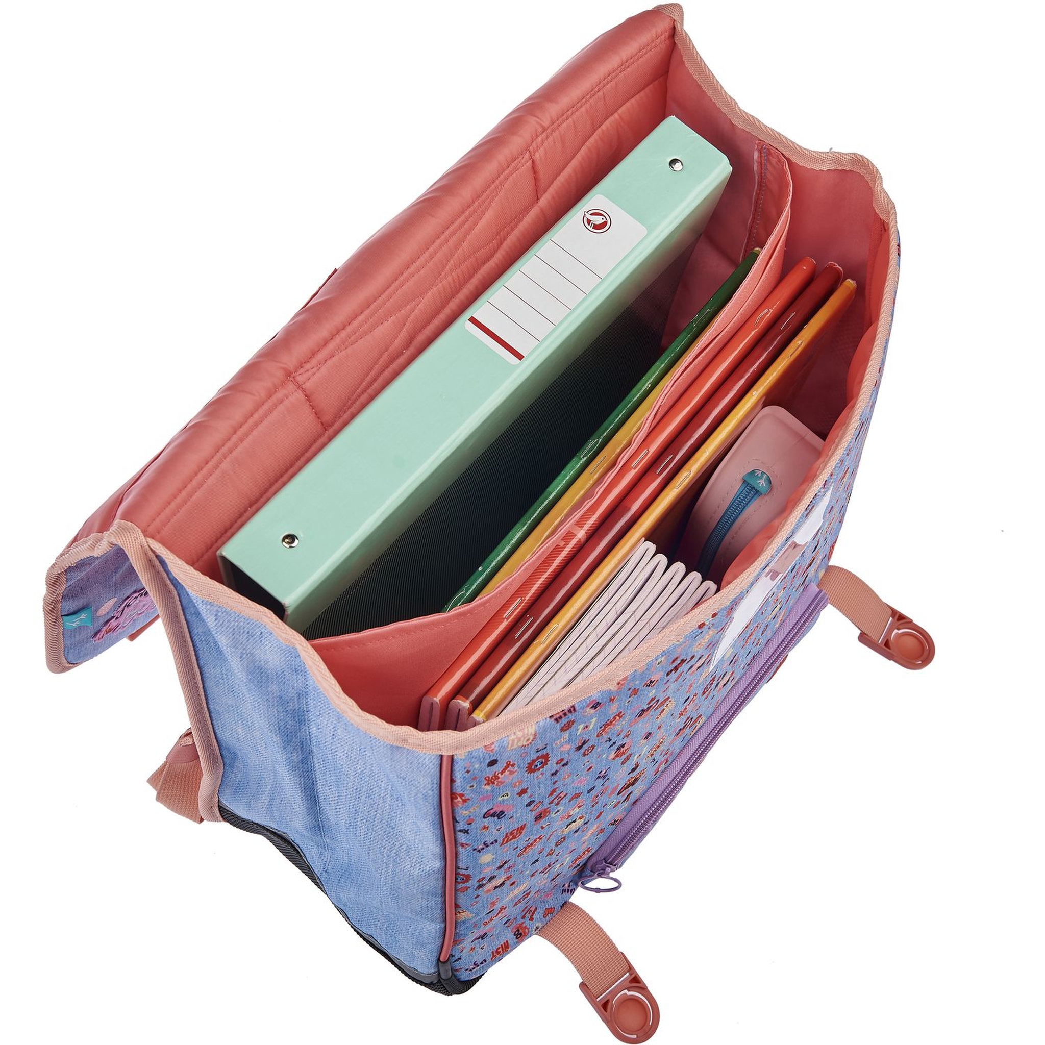 Voir la diapositive 5 : AUCHAN Cartable 41 cm bleu STICKY HAPPINESS
