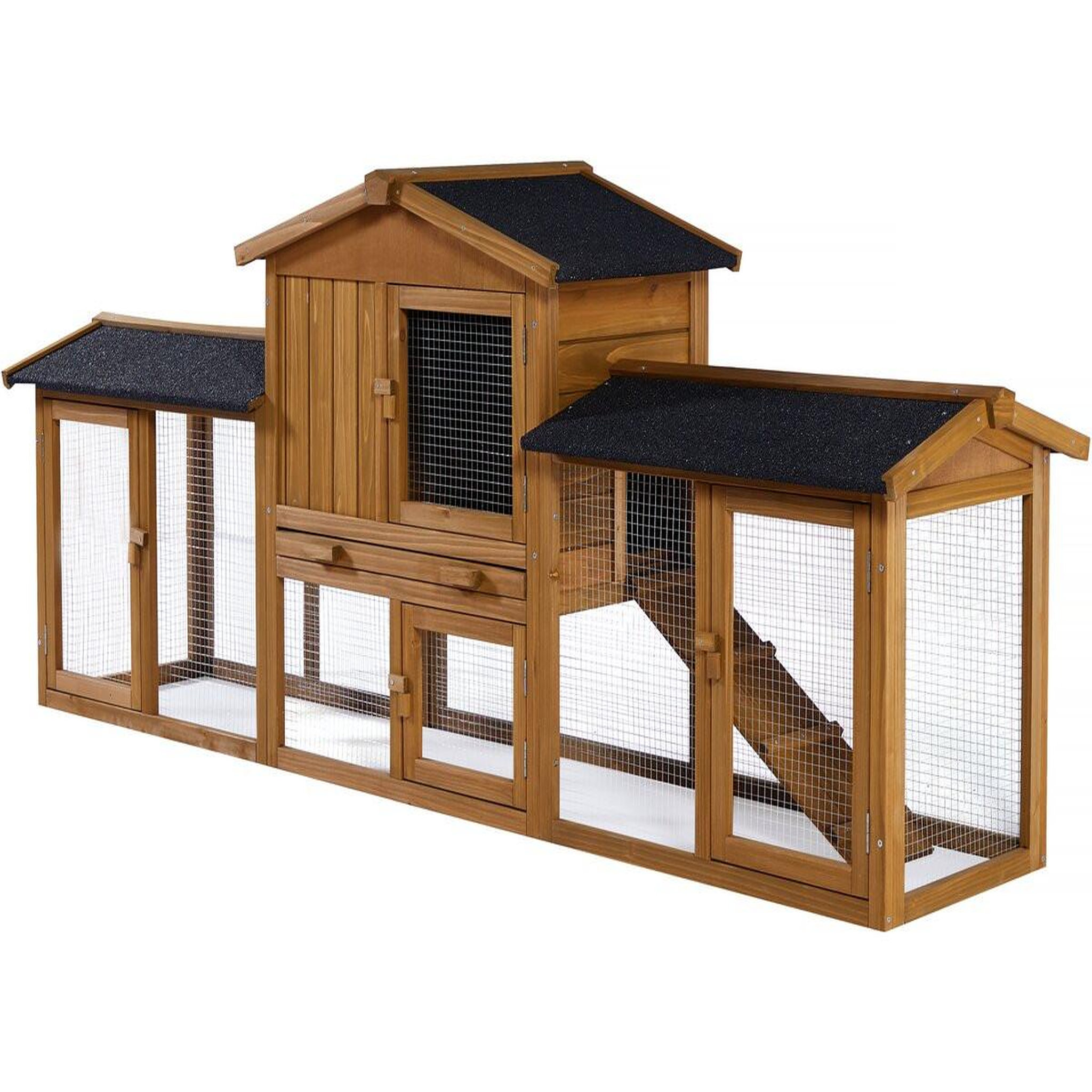 Habitat et Jardin Clapier pour lapin avec 1 étage en bois  Galina  - 224 x 53 x 84 cm - Marron