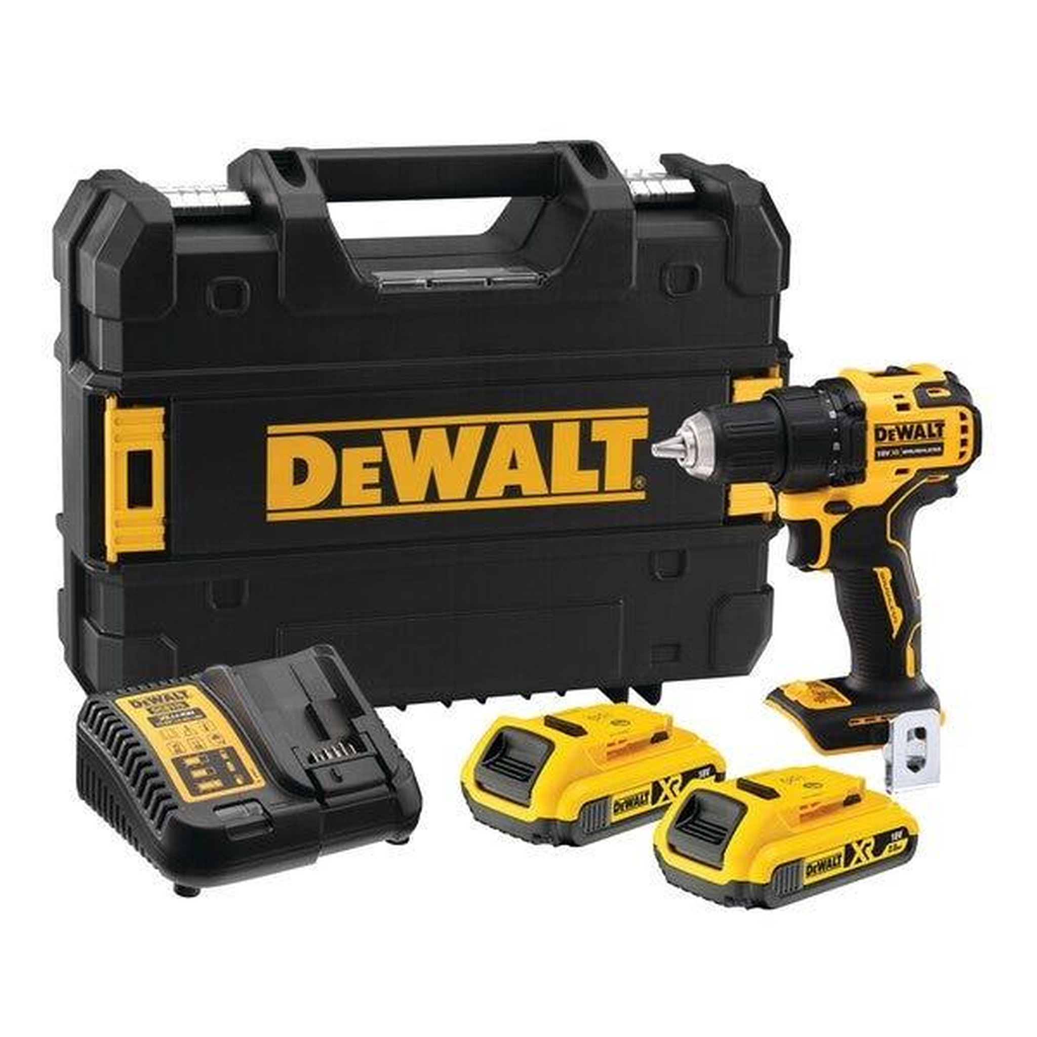 Dewalt Perceuse visseuse sans fil compact xr 18v brushless + 2 batteries 2ah li-ion + chargeur + coffret tstak