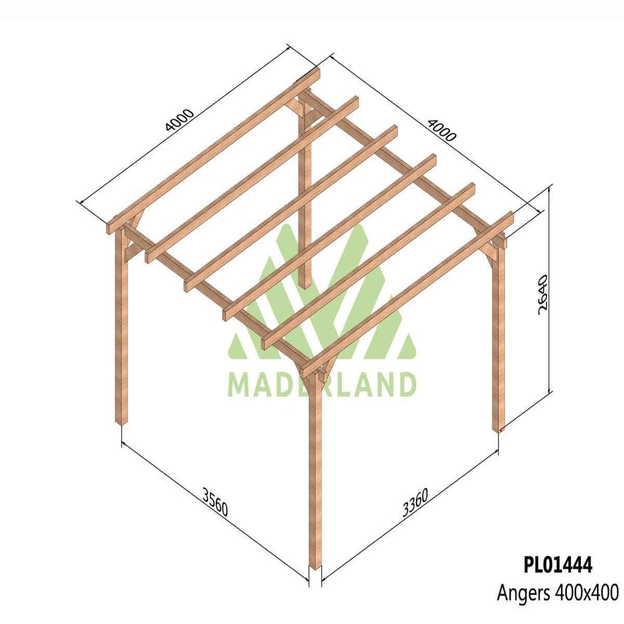 Voir la diapositive 2 : JARDIDECO Pergola en bois lamellé-collé angers 400 x 400 cm - maderland