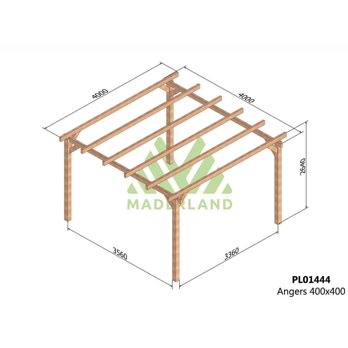 JARDIDECO Pergola en bois lamellé-collé Angers 400 x 400 cm - Maderland
