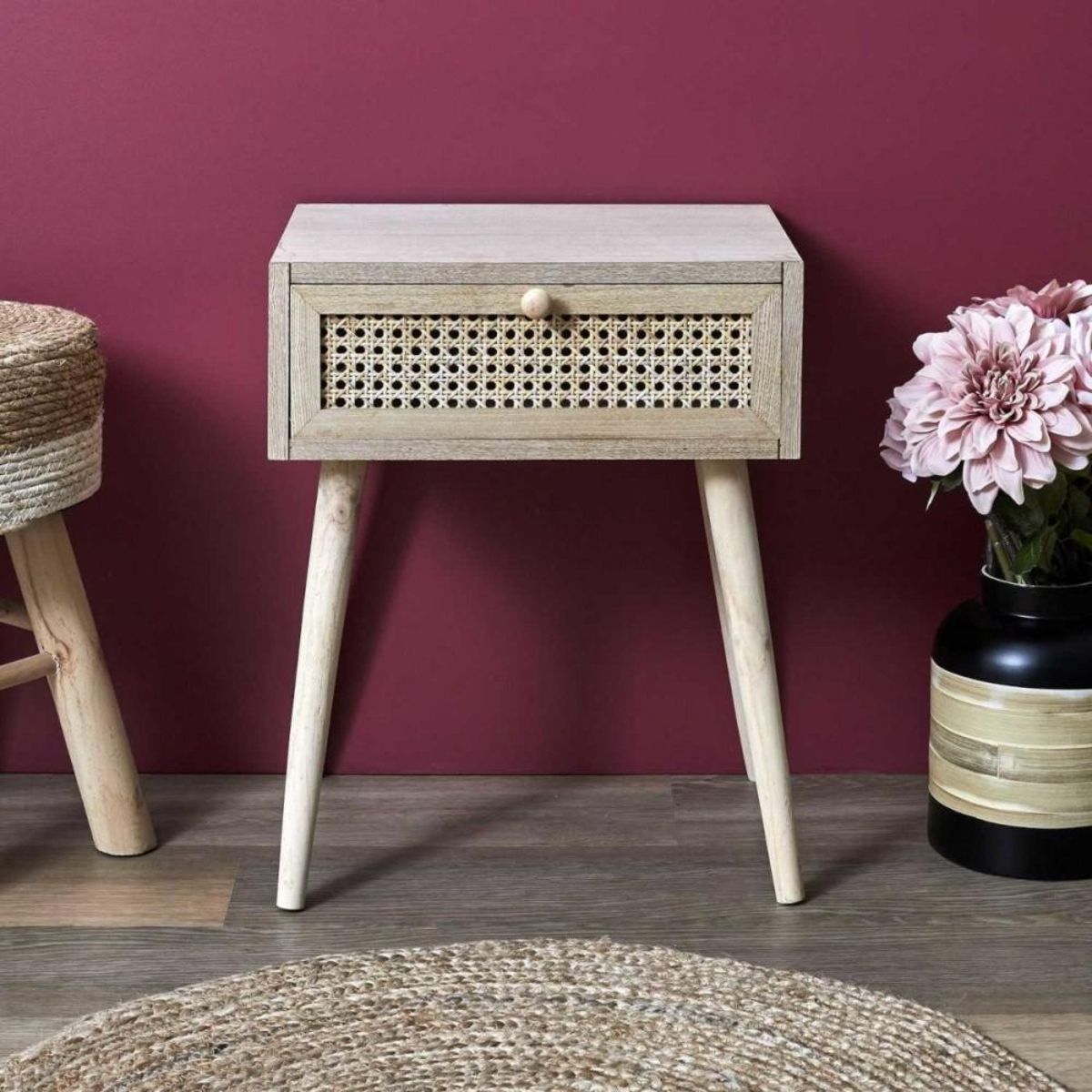 The Home Deco Factory Table de chevet cannage 1 tiroir