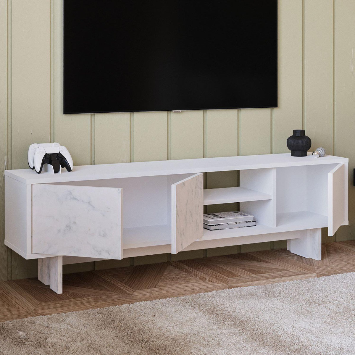 Habitat et Jardin Meuble TV en bois  Ravello  - 150 x 30 x 45 cm - Blanc