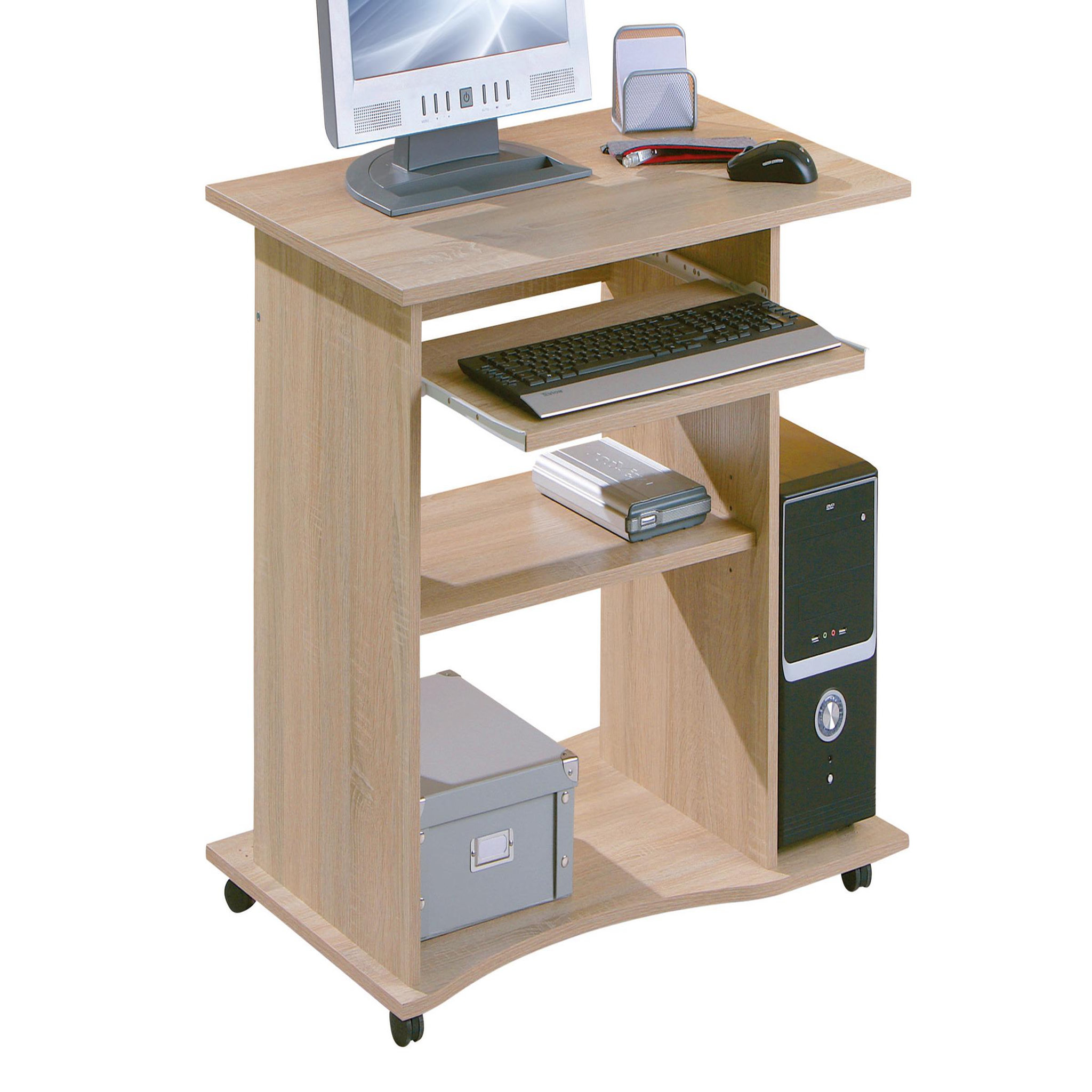Voir la diapositive 4 : Bureau droit informatique avec tablette coulissante et roulettes L80cm  ADRIEN